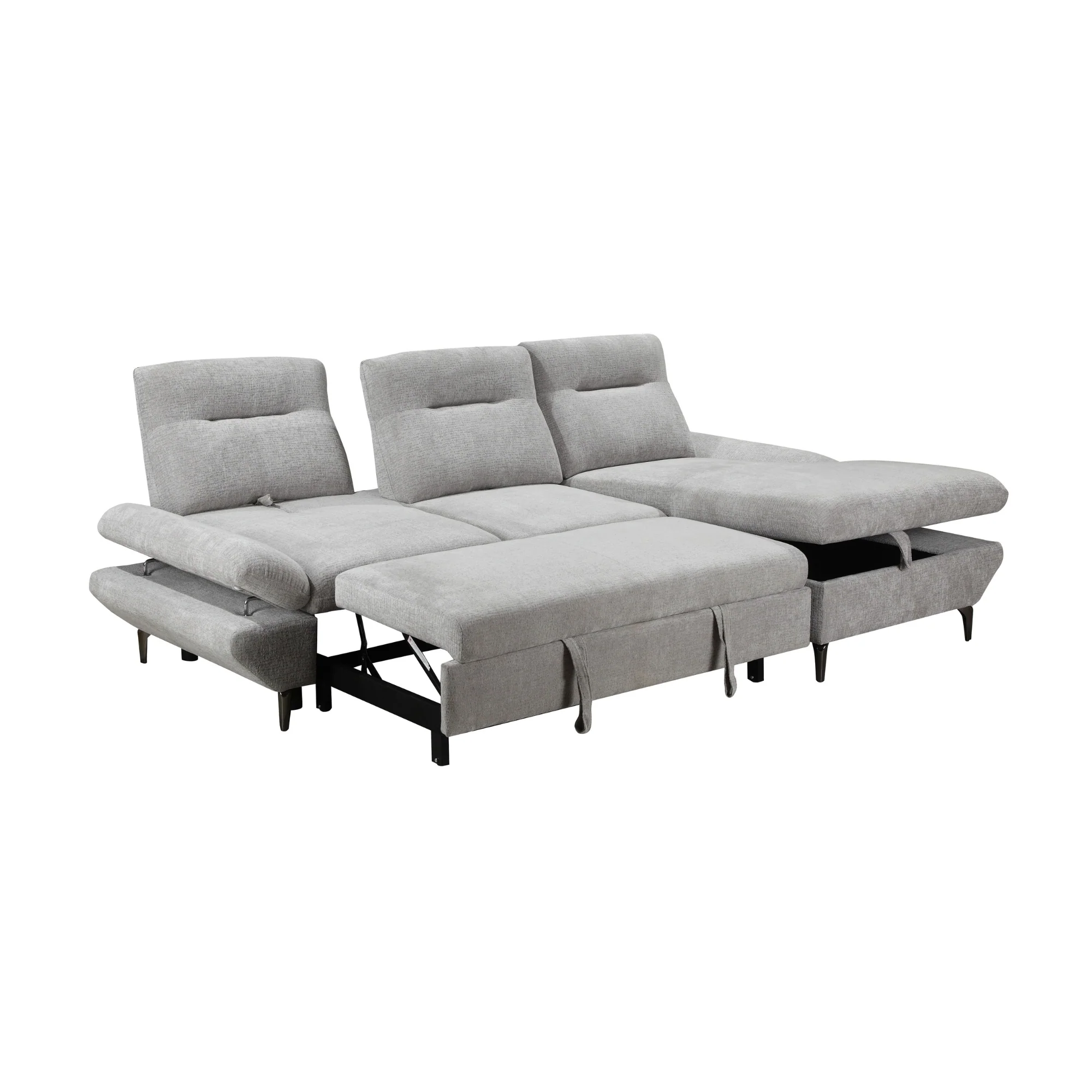 Bellemave 2 Seater Fabric Sofa Bed RHF Storage Chaise Grey - Image 3