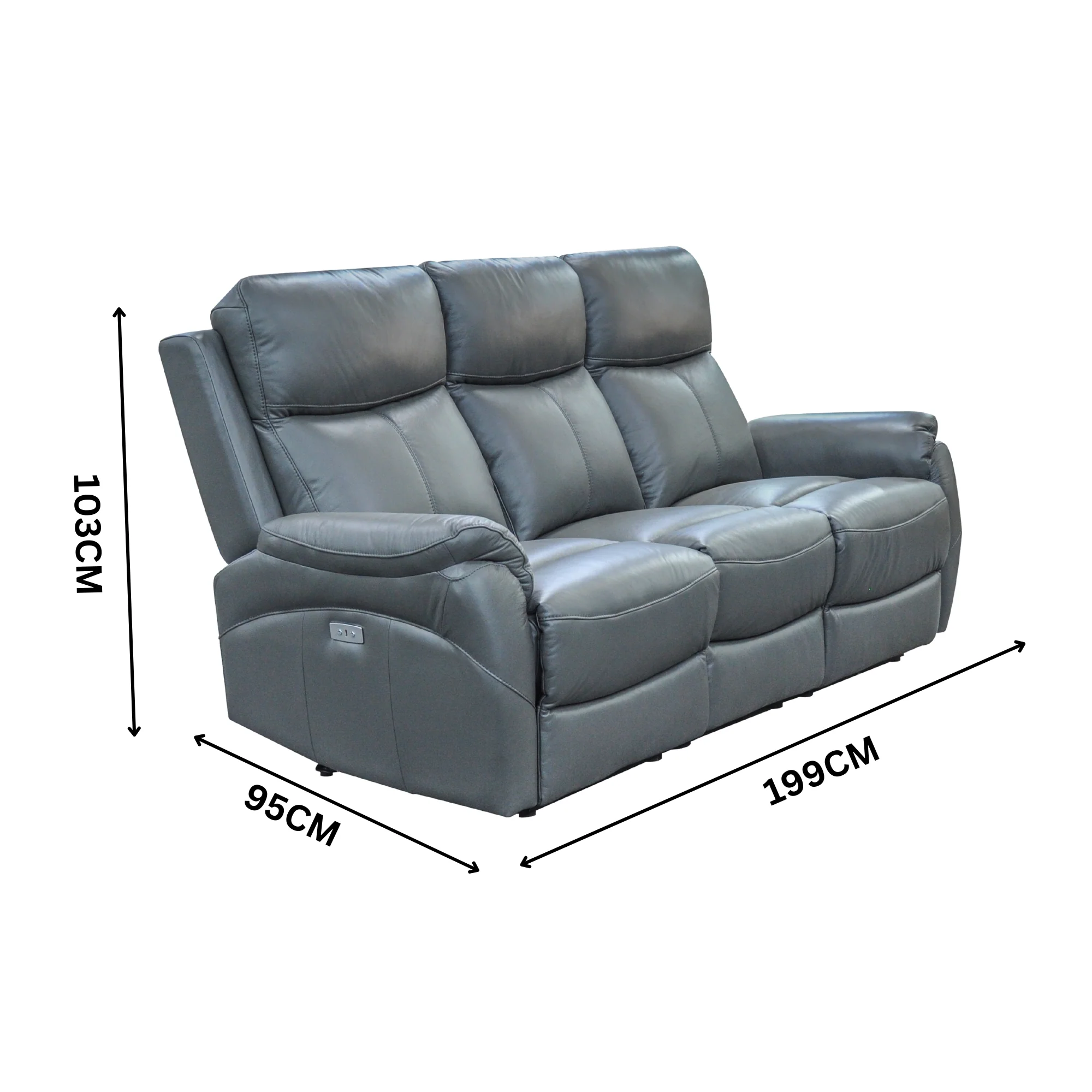 Berkeley 3+1+1 Electric Leather Recliner Sofa Set Gunmetal - Image 3