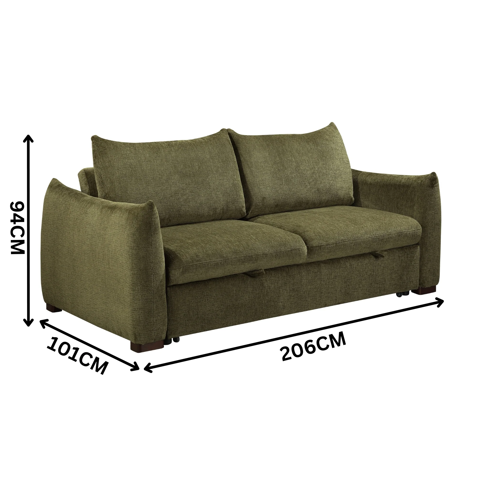 Bondie 3 Seater Fabric Sofa Pullout Bed Green - Image 2