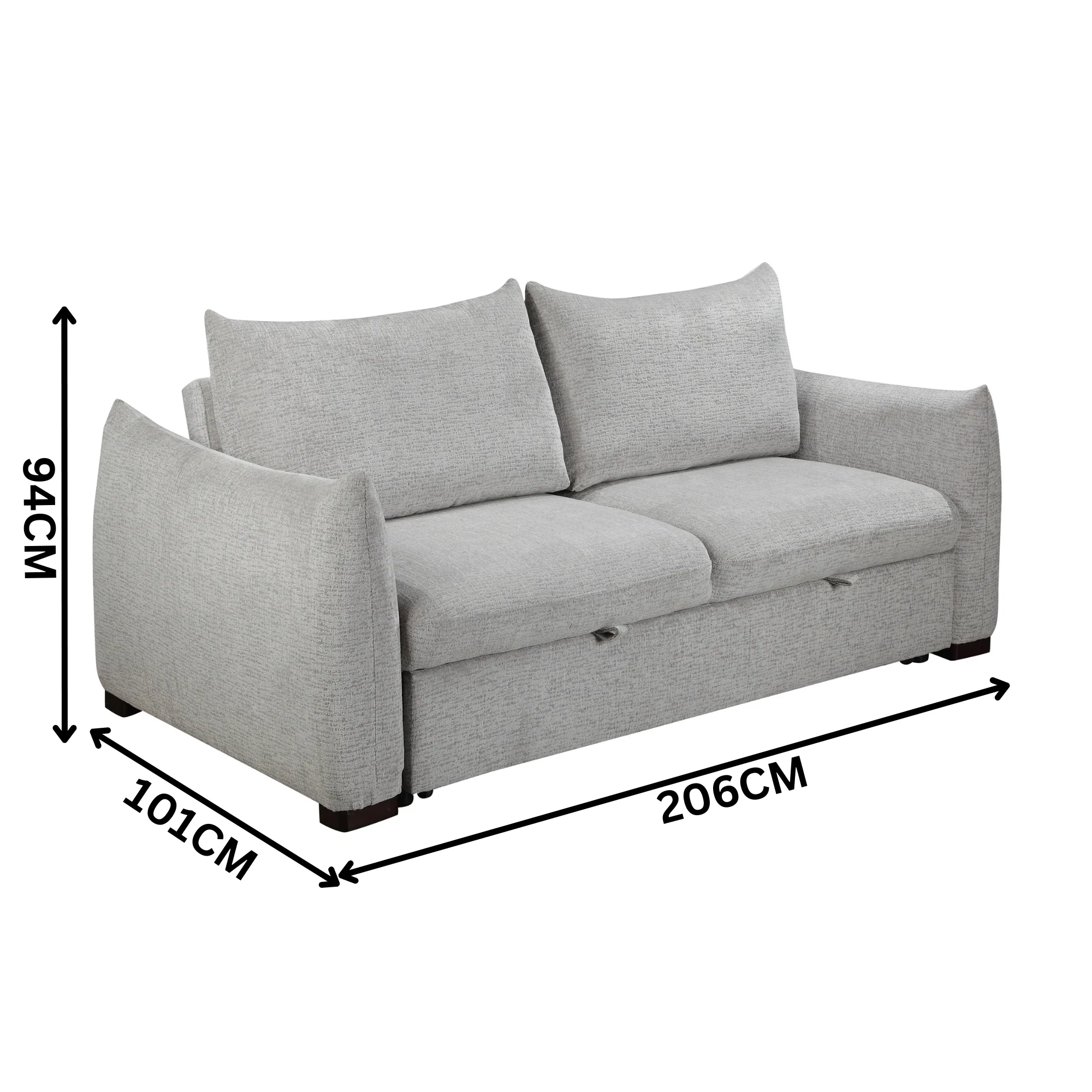 Bondie 3 Seater Fabric Sofa Pullout Bed Grey - Image 2