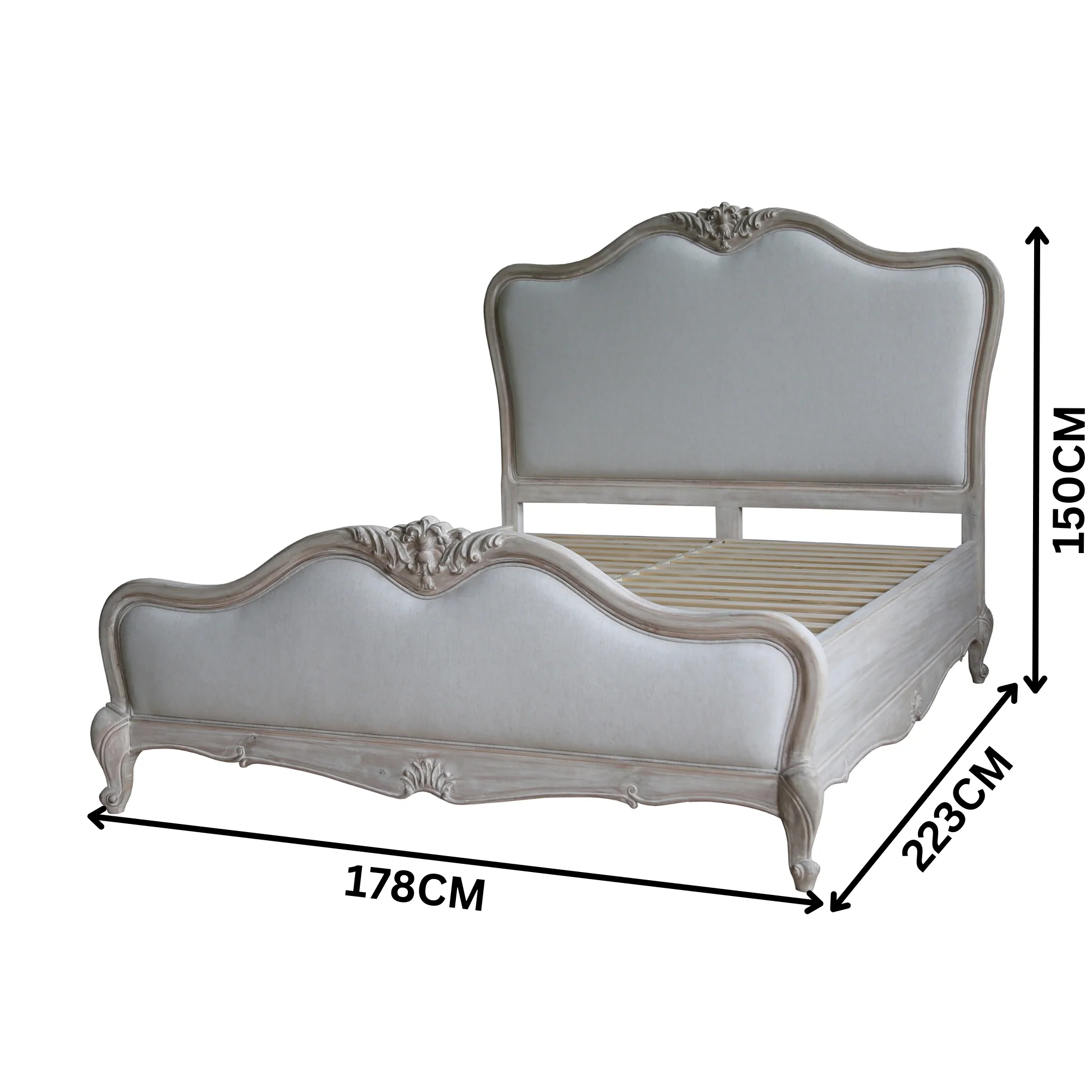 Bordeaux Queen Bed Frame French Provincial Upholstered Grey Wash - Image 2