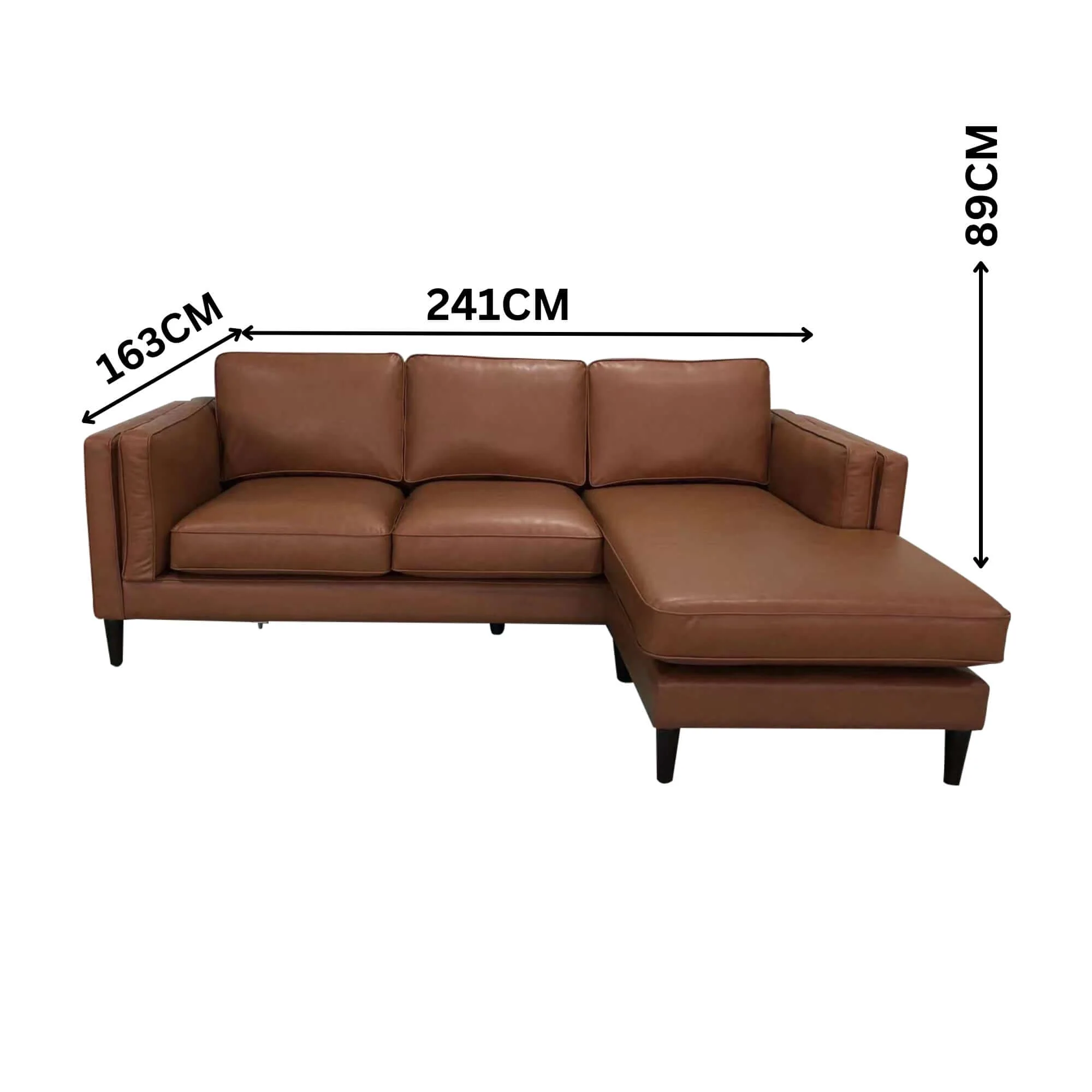 Brahm 3 Seater Sofa Reversible Chaise Premium Faux Leather Tan - Image 3