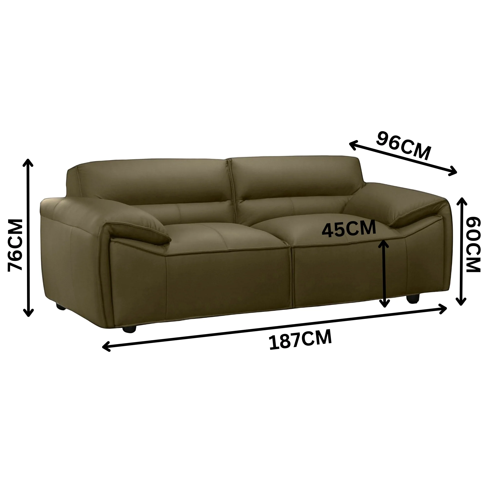Brunelli 2 Seater Sofa Genuine Leather Olive Green - Image 3