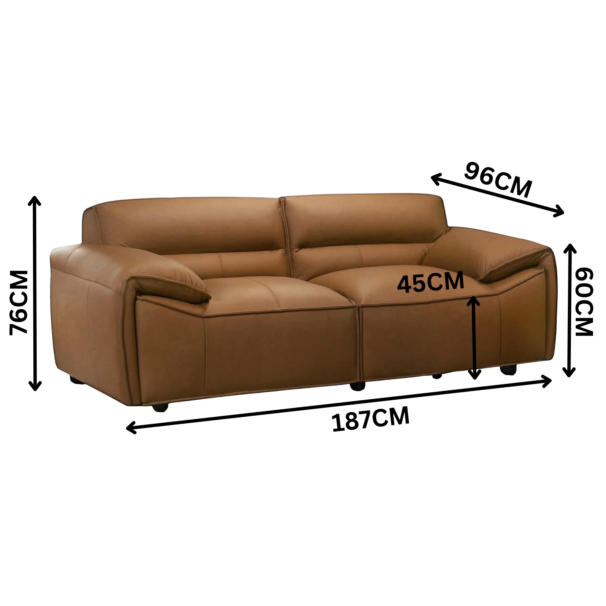 Brunelli 2 Seater Sofa Genuine Leather Tan - Image 3
