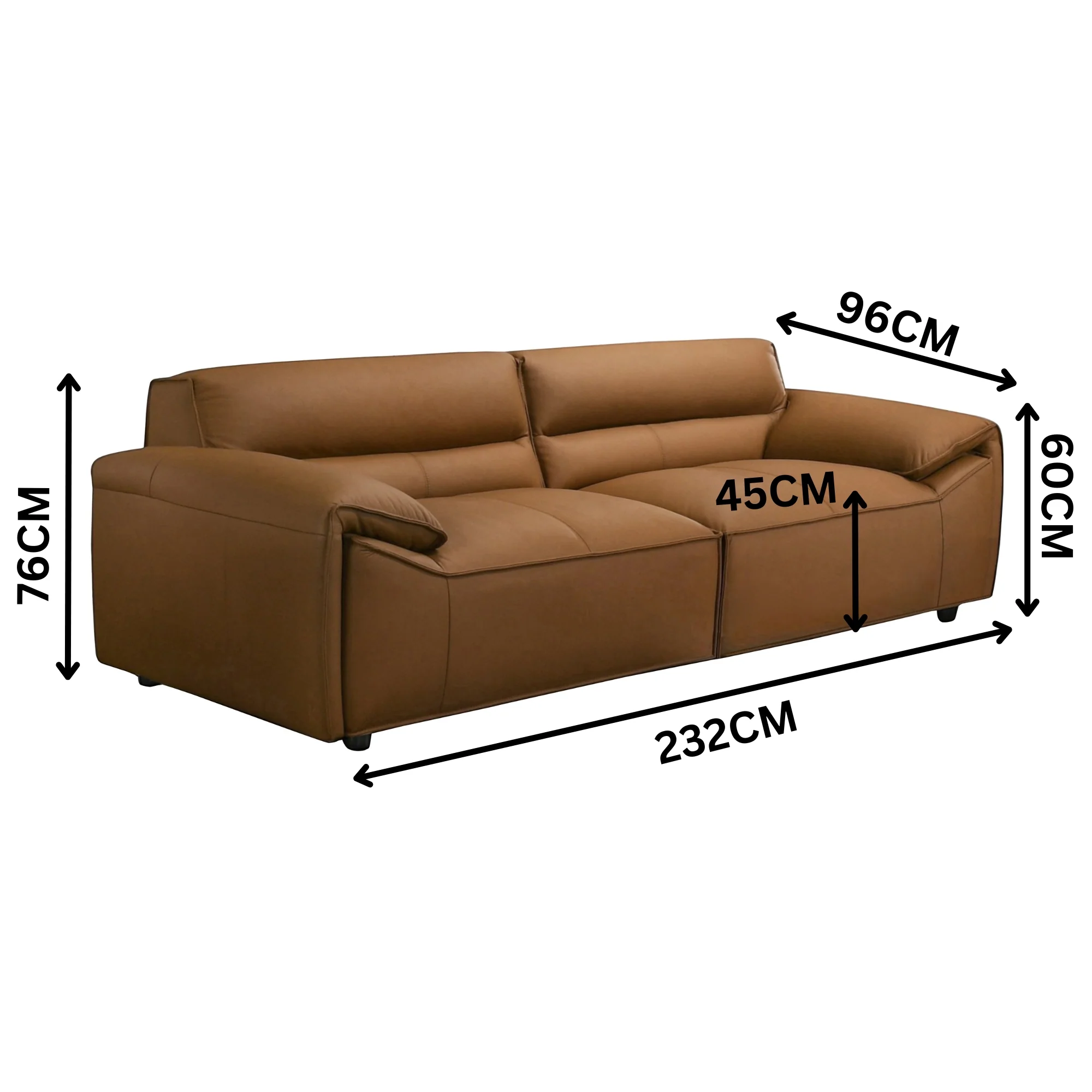Brunelli 2+3 Seater Set Sofa Genuine Leather Tan - Image 5
