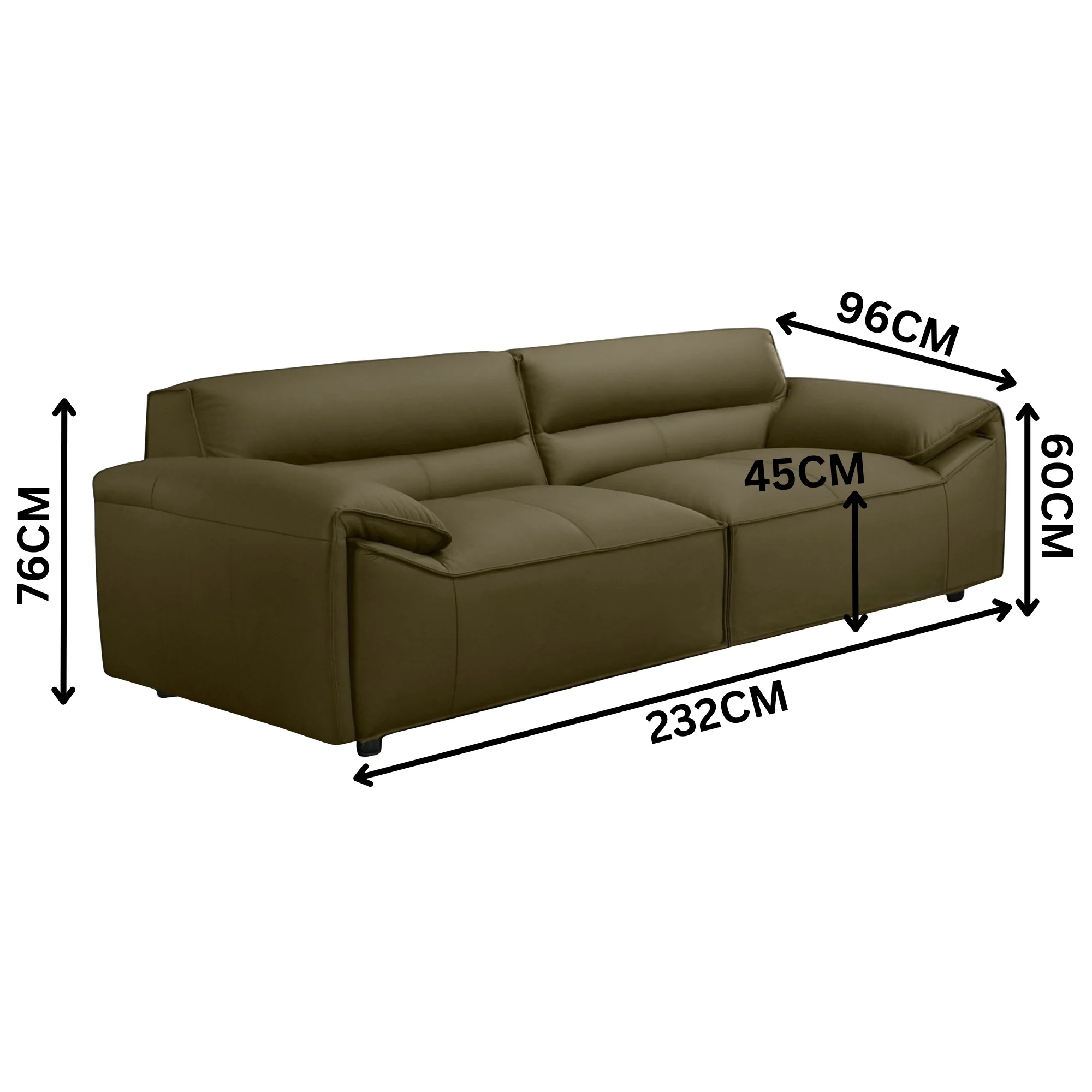 Brunelli 3 Seater Sofa Genuine Leather Olive Green - Image 3