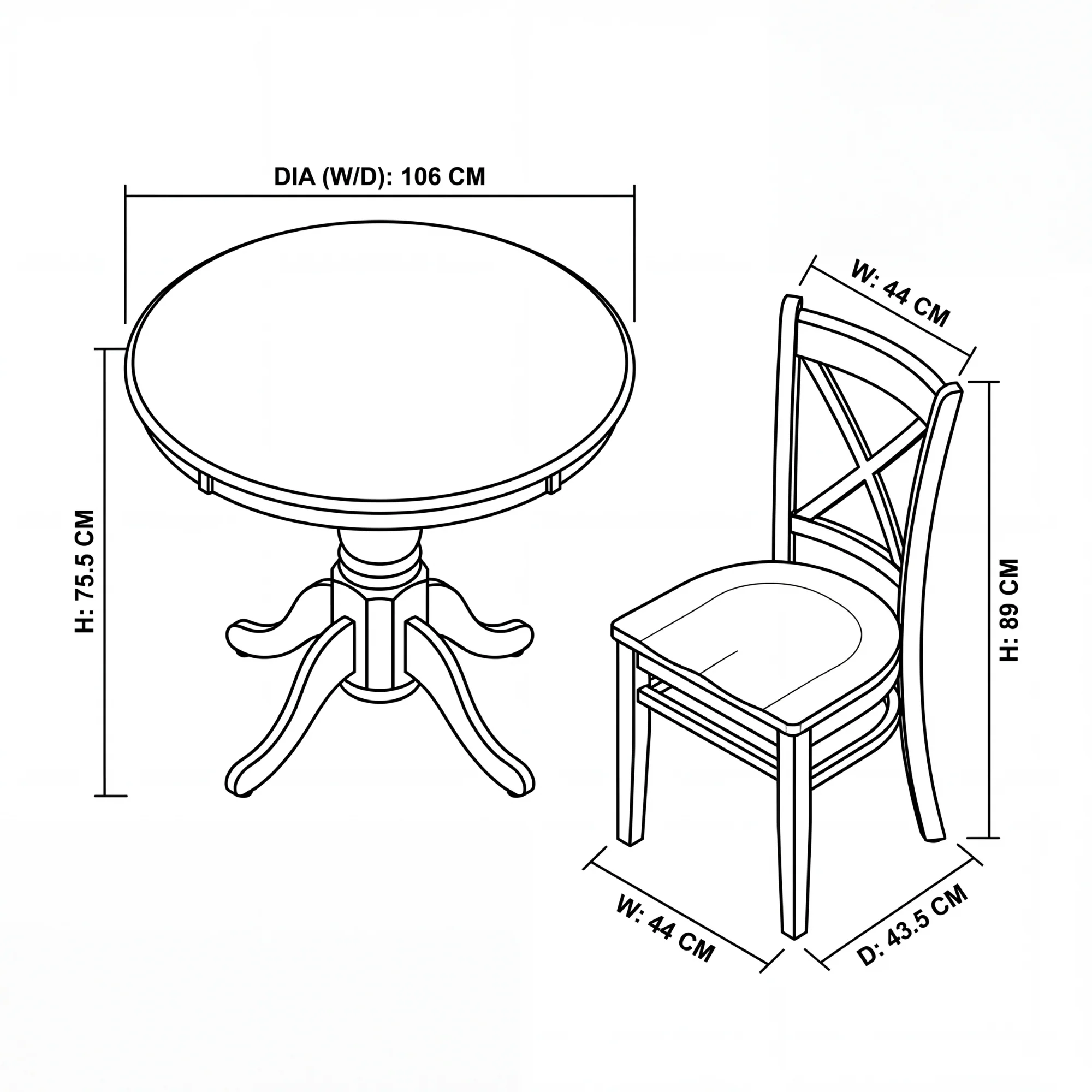 Cairns 5pc Set 106cm Hampton Dining Table Chair White - Image 8