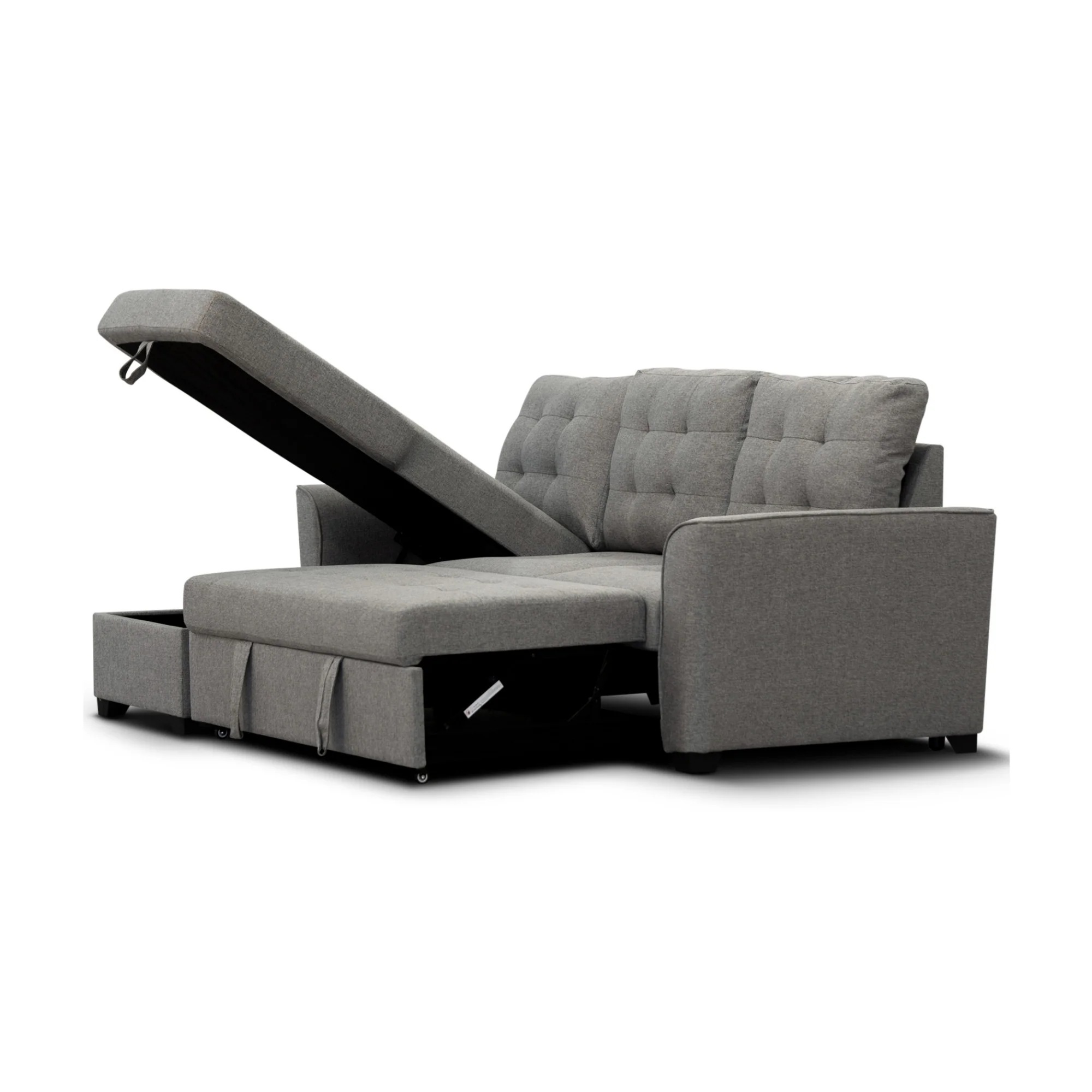 Camden 2 Seater Fabric Sofa Bed Reversable Storage Chaise Grey - Image 5