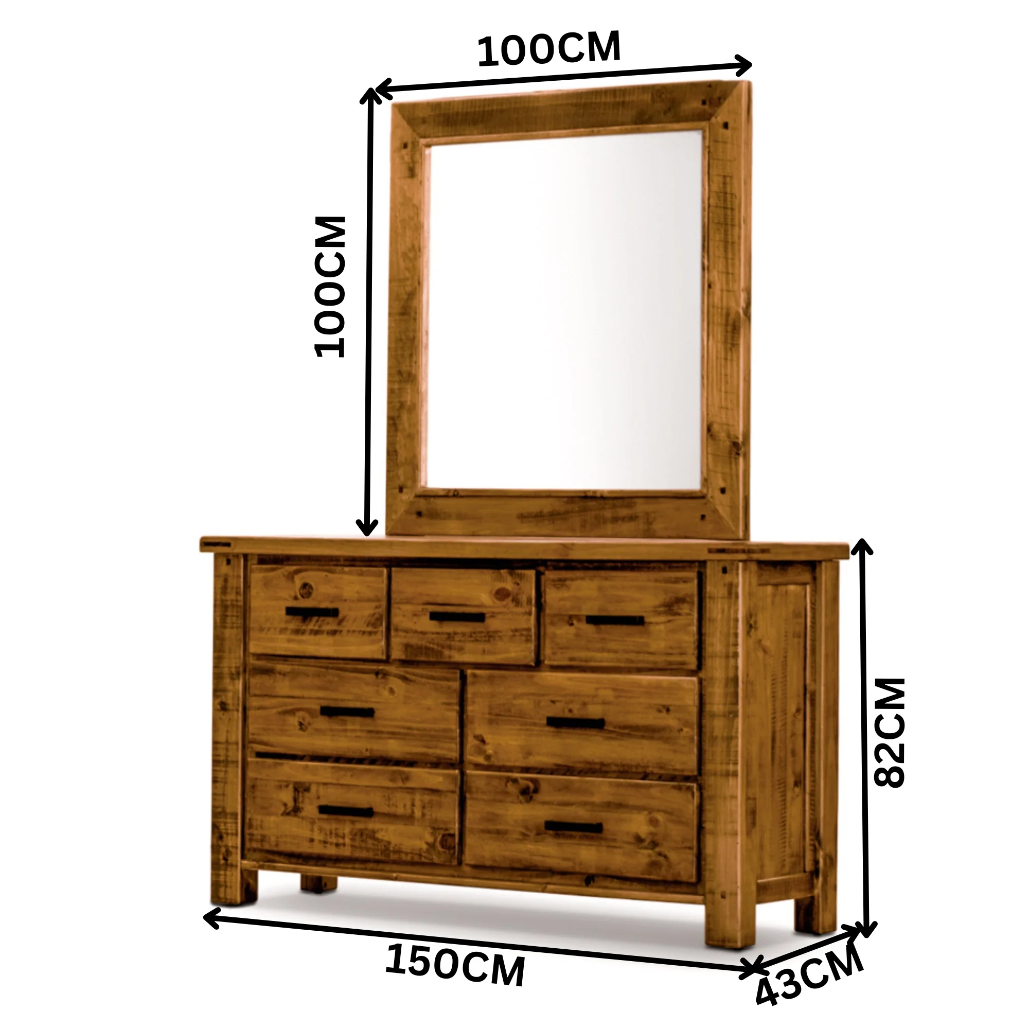Camdenville Dresser Mirror Set Solid Pine Frame Oak - Image 2