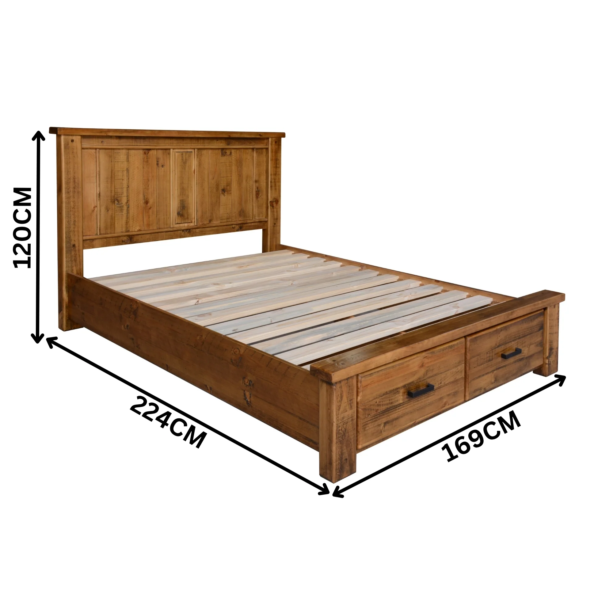 Camdenville King Bed Frame Storage Drawer Solid Pine Frame Oak - Image 2