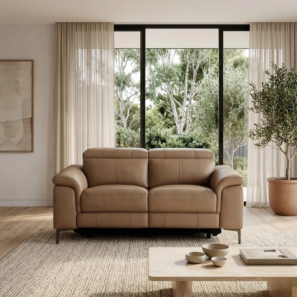 Capel 2 Seater Leather Electric Recliner Sofa Lounge Mocha Brown