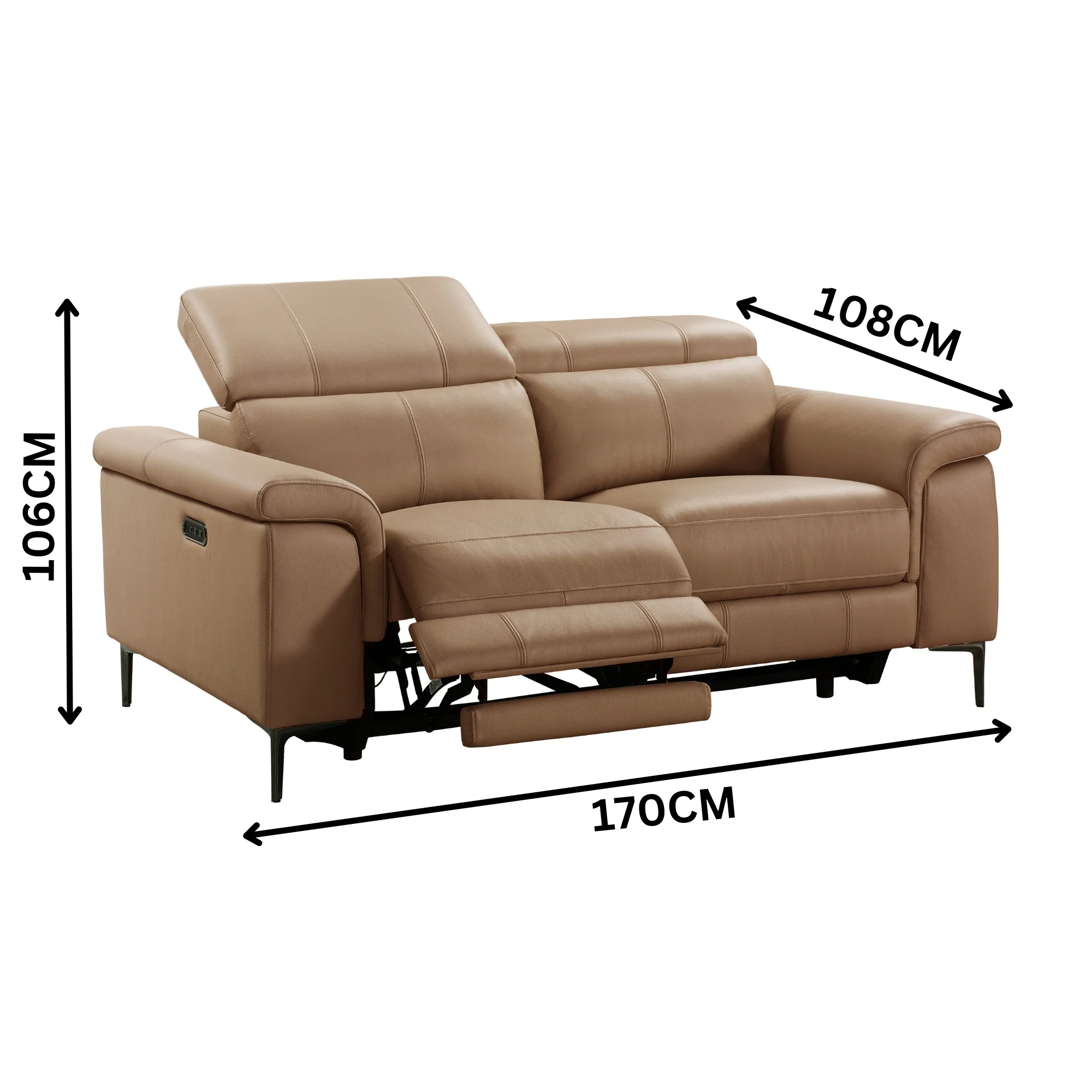 Capel 2 Seater Leather Electric Recliner Sofa Lounge Mocha Brown - Image 3