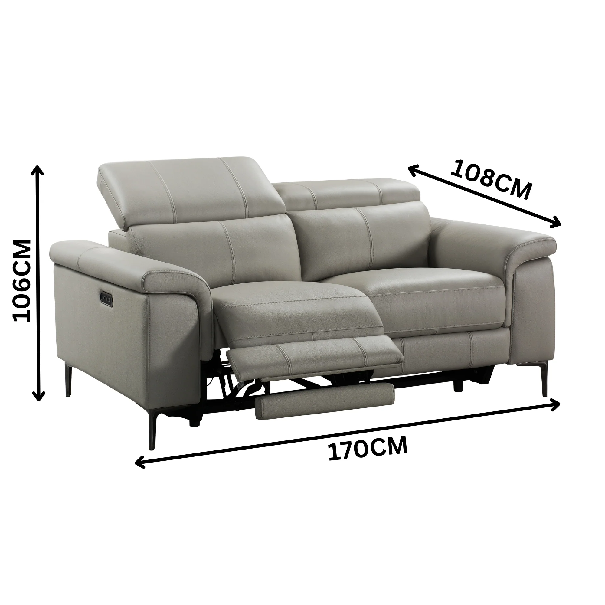 Capel 2 Seater Leather Electric Recliner Sofa Lounge Taupe Grey - Image 3