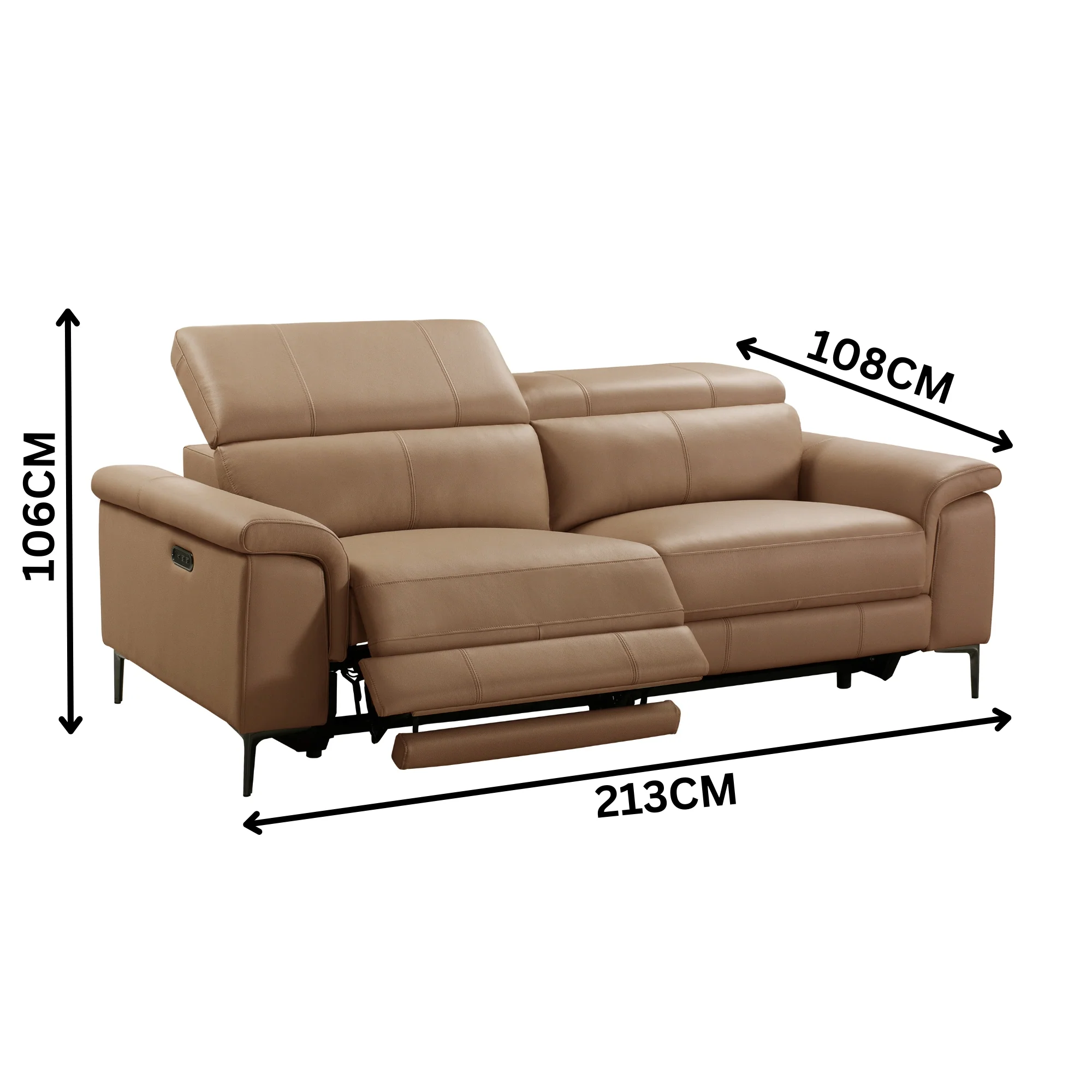 Capel 3 Seater Leather Electric Recliner Sofa Lounge Mocha Brown - Image 3