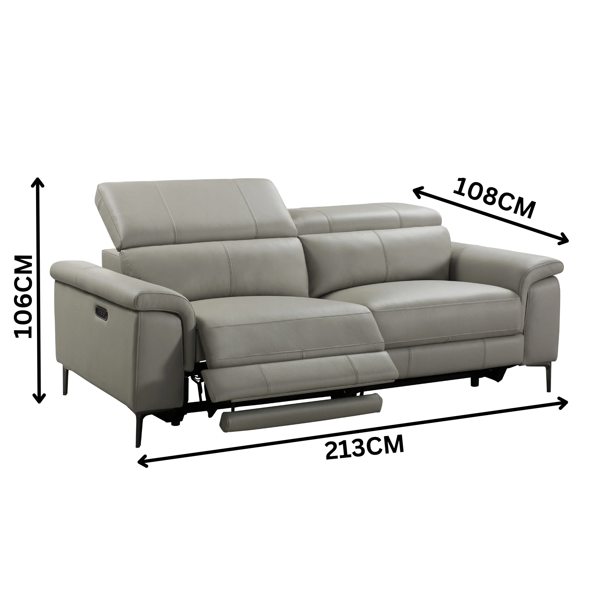Capel 3 Seater Leather Electric Recliner Sofa Lounge Taupe Grey - Image 3