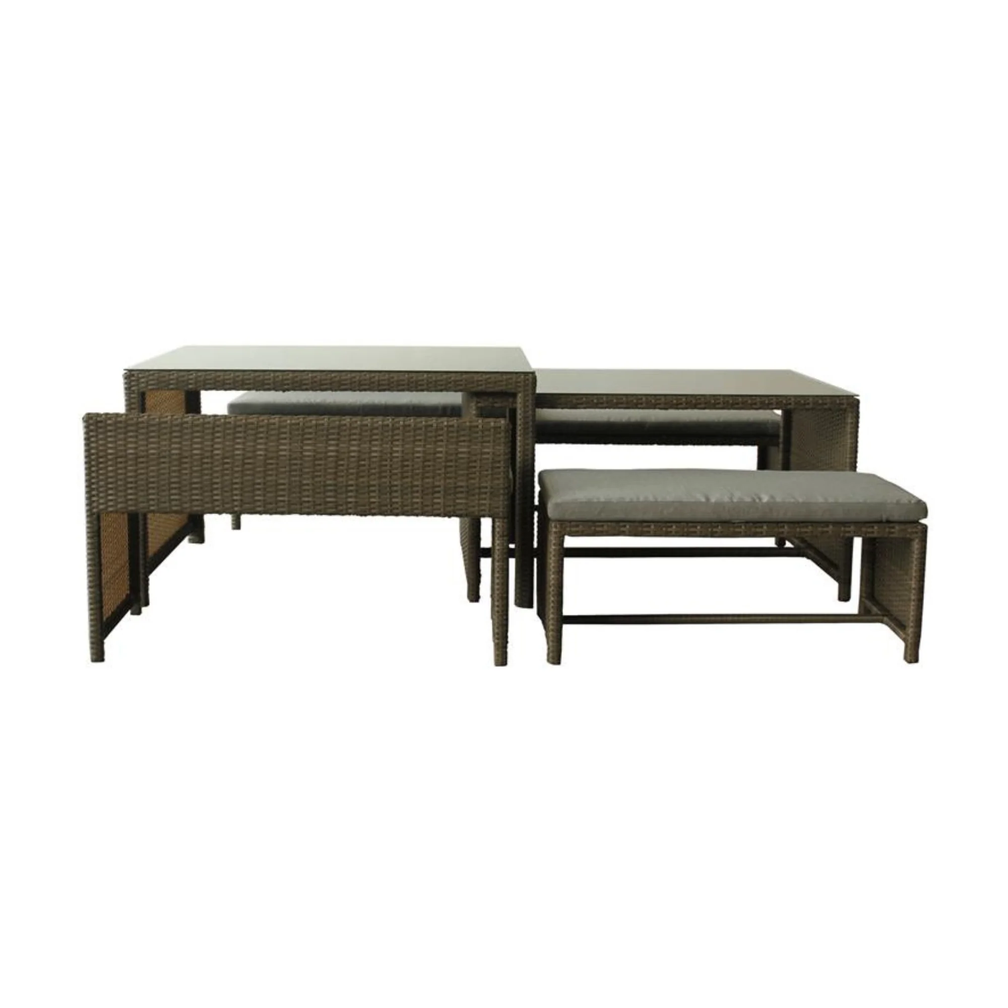 Carlo 6Pc Nested Wicker Dining Table Seat Bench Set Brown - Image 3