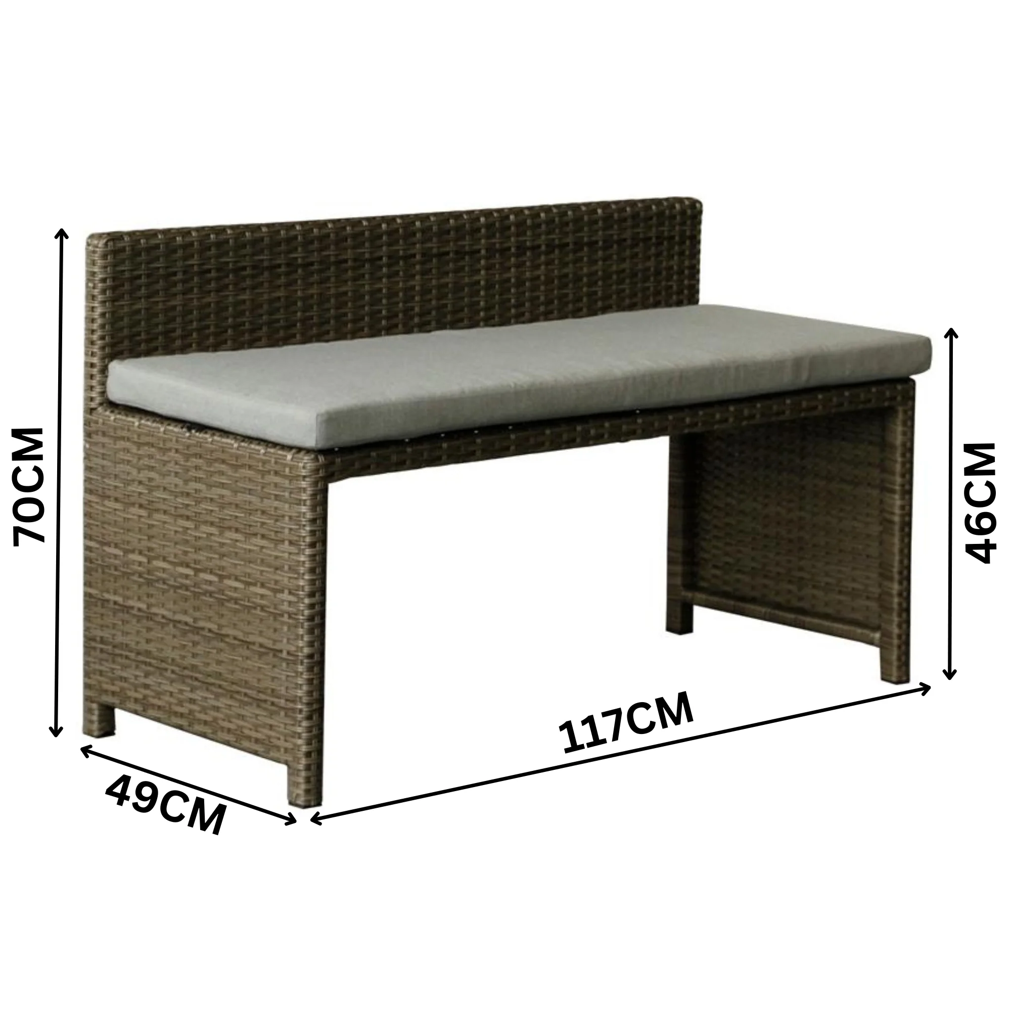 Carlo 6Pc Nested Wicker Dining Table Seat Bench Set Brown - Image 6
