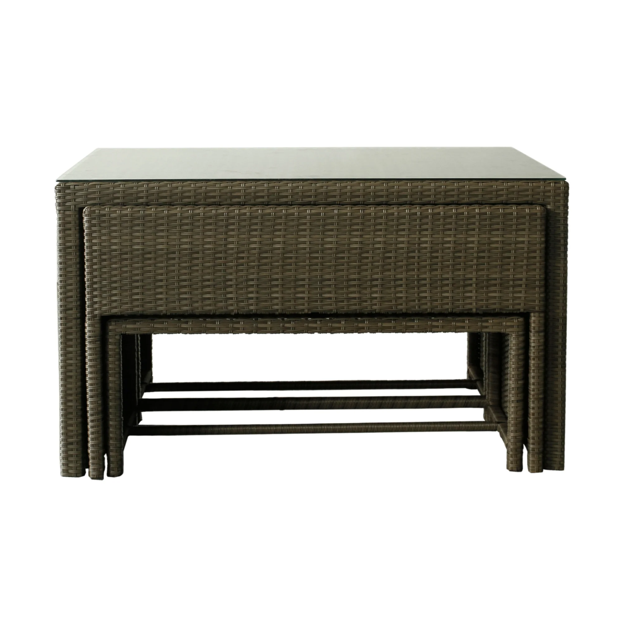 Carlo 6Pc Nested Wicker Dining Table Seat Bench Set Brown - Image 8
