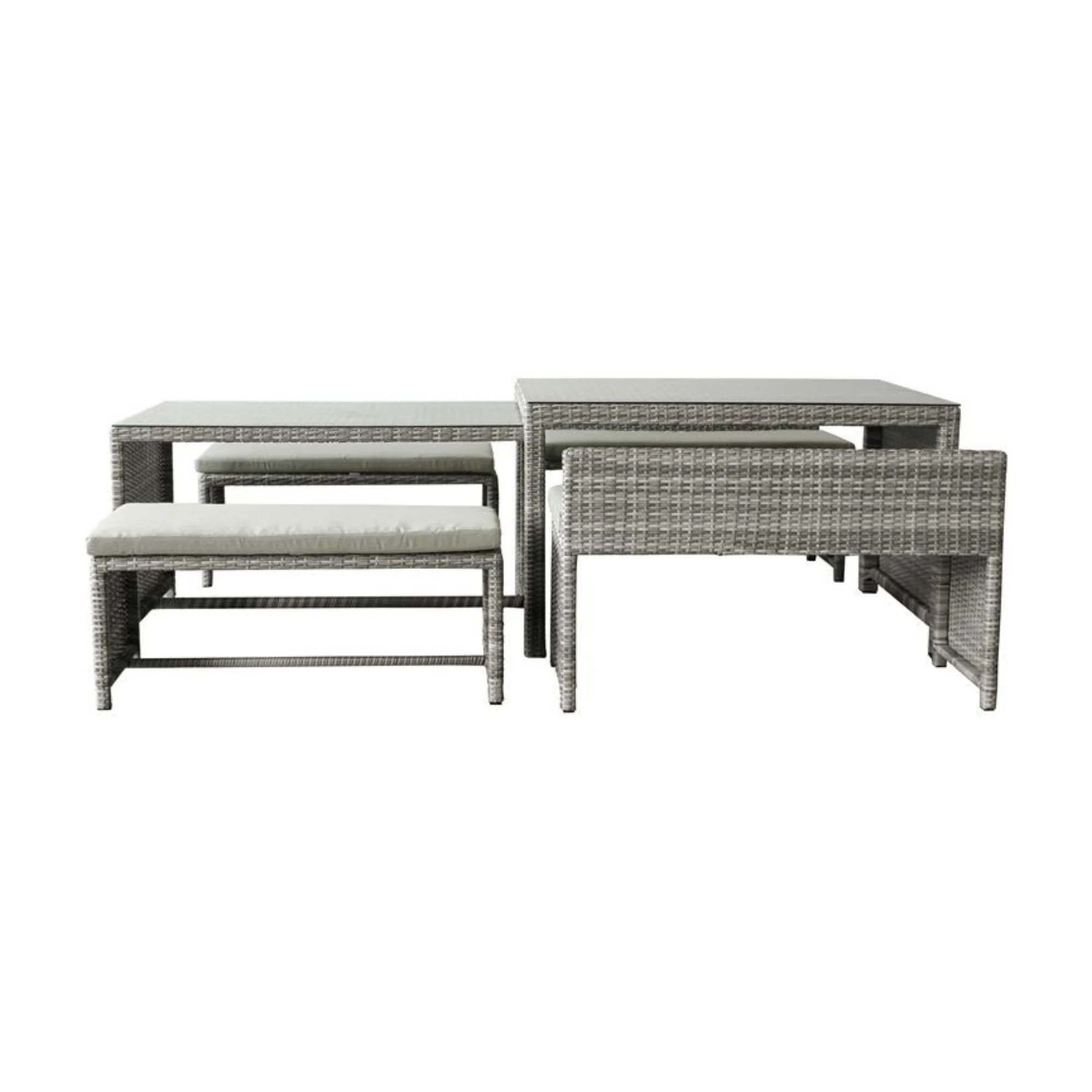 Carlo 6Pc Nested Wicker Dining Table Seat Bench Set Dark Grey - Image 3