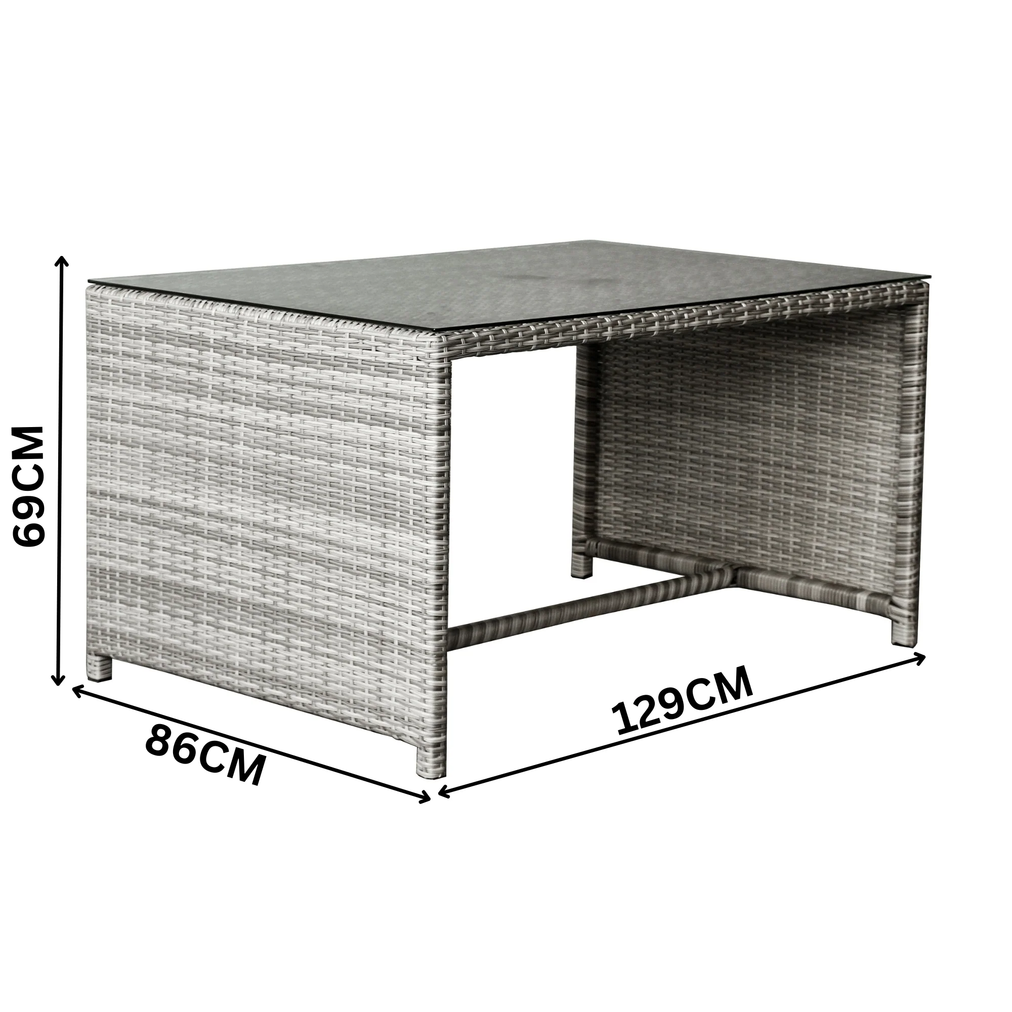 Carlo 6Pc Nested Wicker Dining Table Seat Bench Set Dark Grey - Image 5