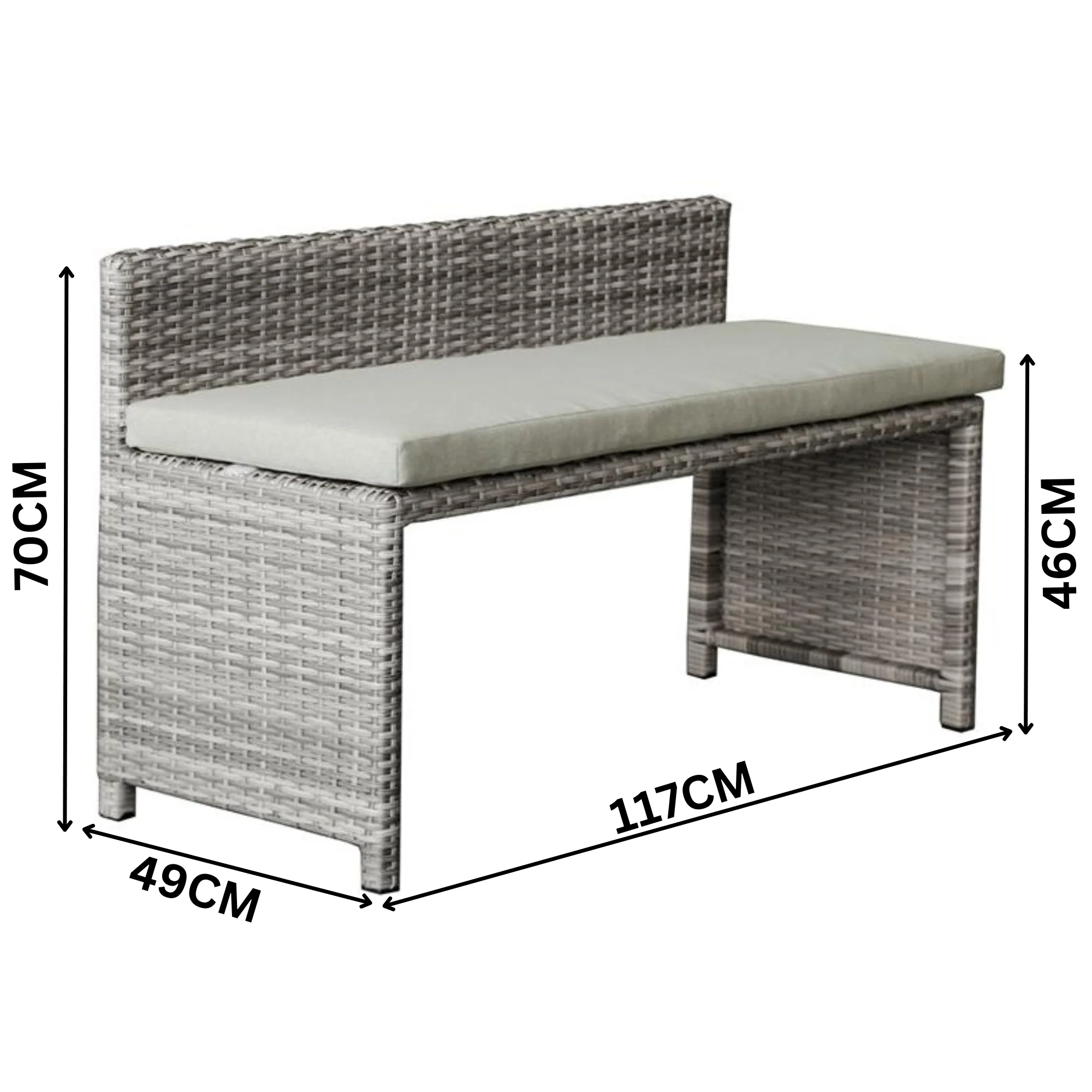 Carlo 6Pc Nested Wicker Dining Table Seat Bench Set Dark Grey - Image 6