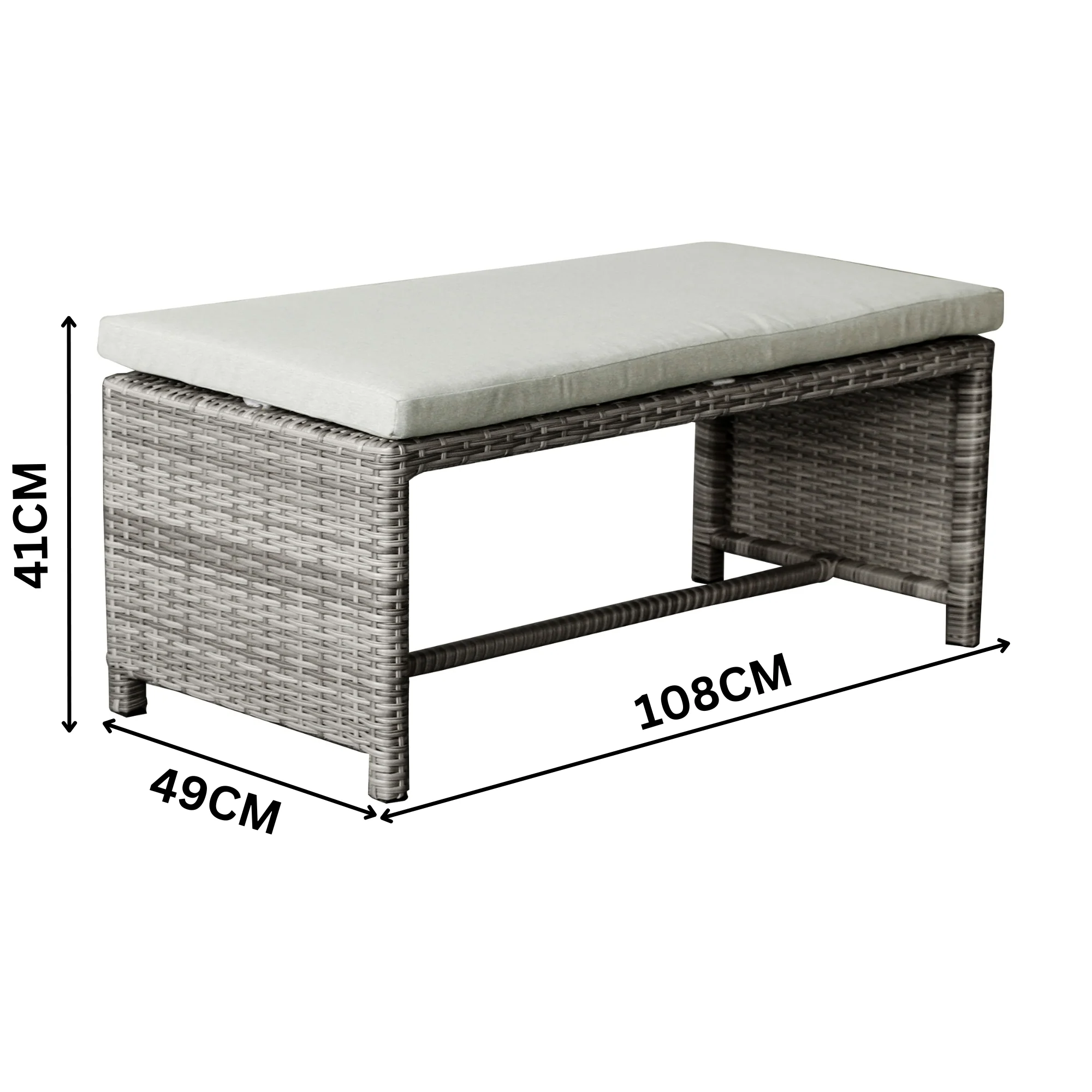 Carlo 6Pc Nested Wicker Dining Table Seat Bench Set Dark Grey - Image 7
