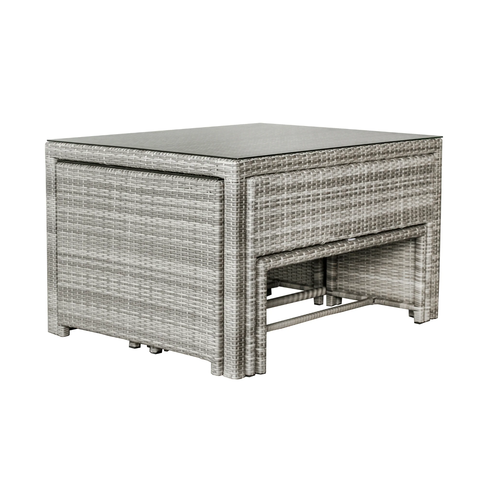 Carlo 6Pc Nested Wicker Dining Table Seat Bench Set Dark Grey - Image 8