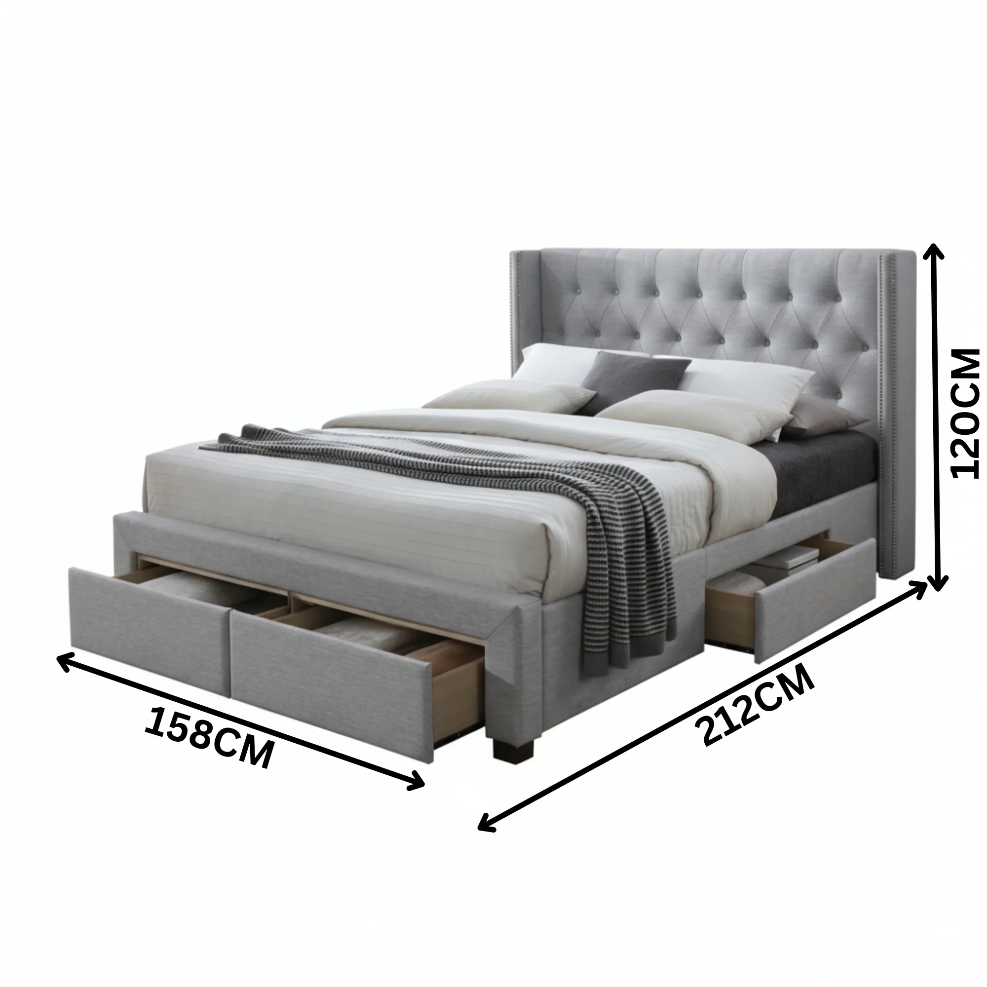 Charlie Double Bed Frame Storage Drawer Stone Grey - Image 3