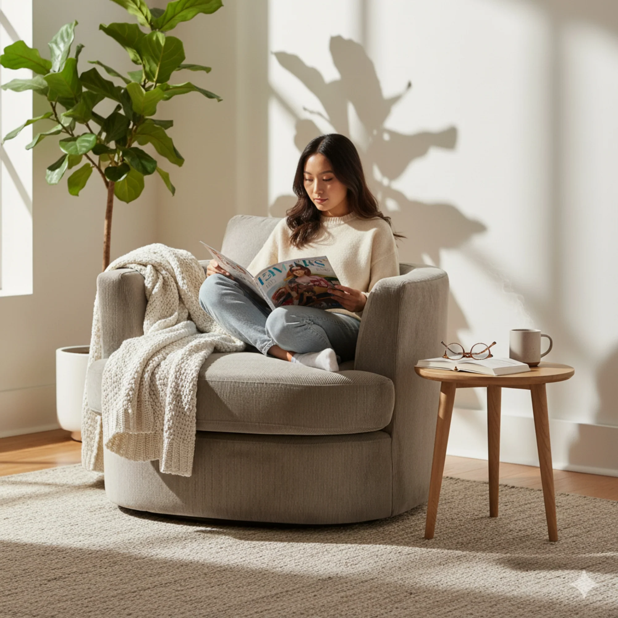 Charlie Swivel Rotating Arm Chair Occasional Accent Oat Grey - Image 3