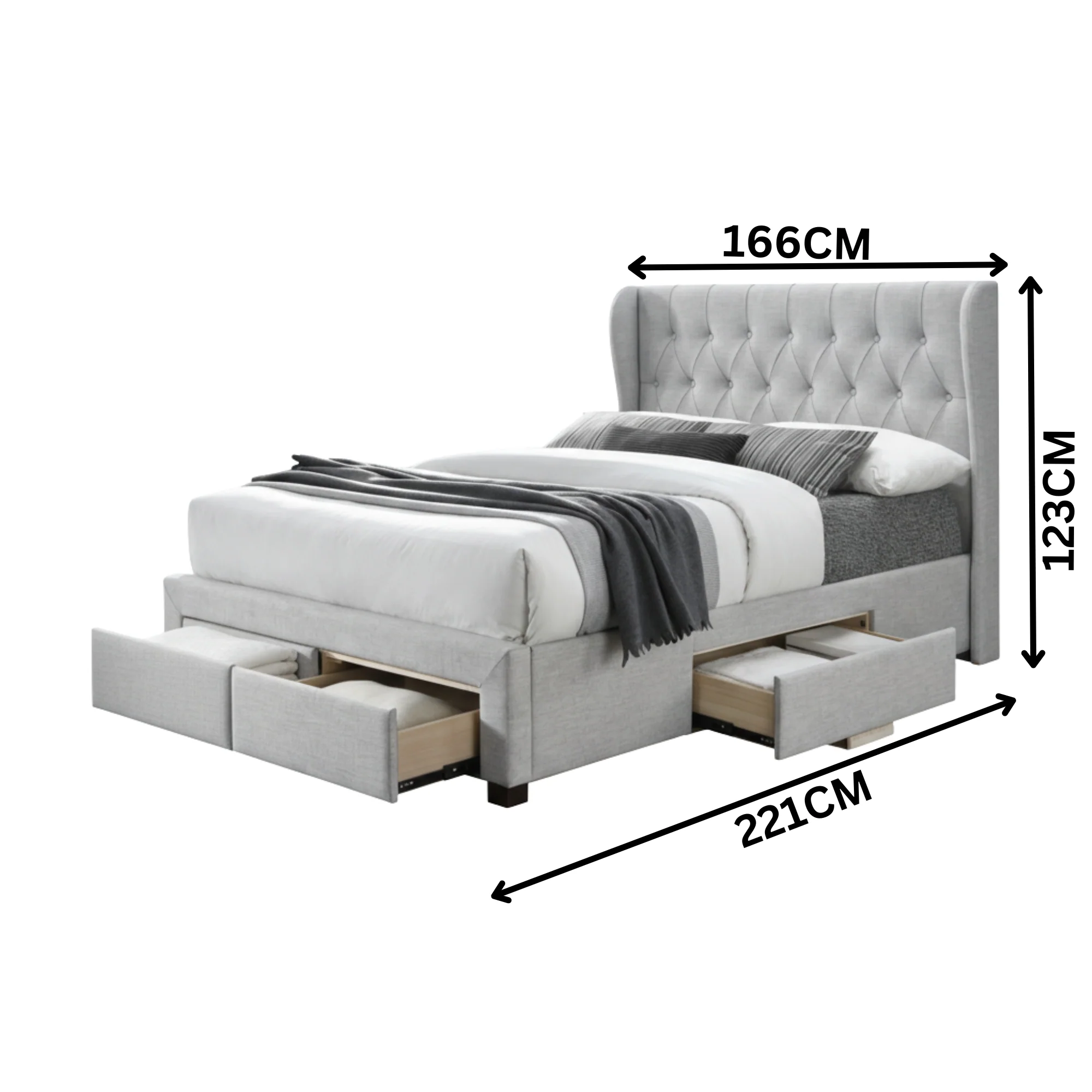Chelsea Queen Bed Frame Storage Drawer Stone Grey - Image 3