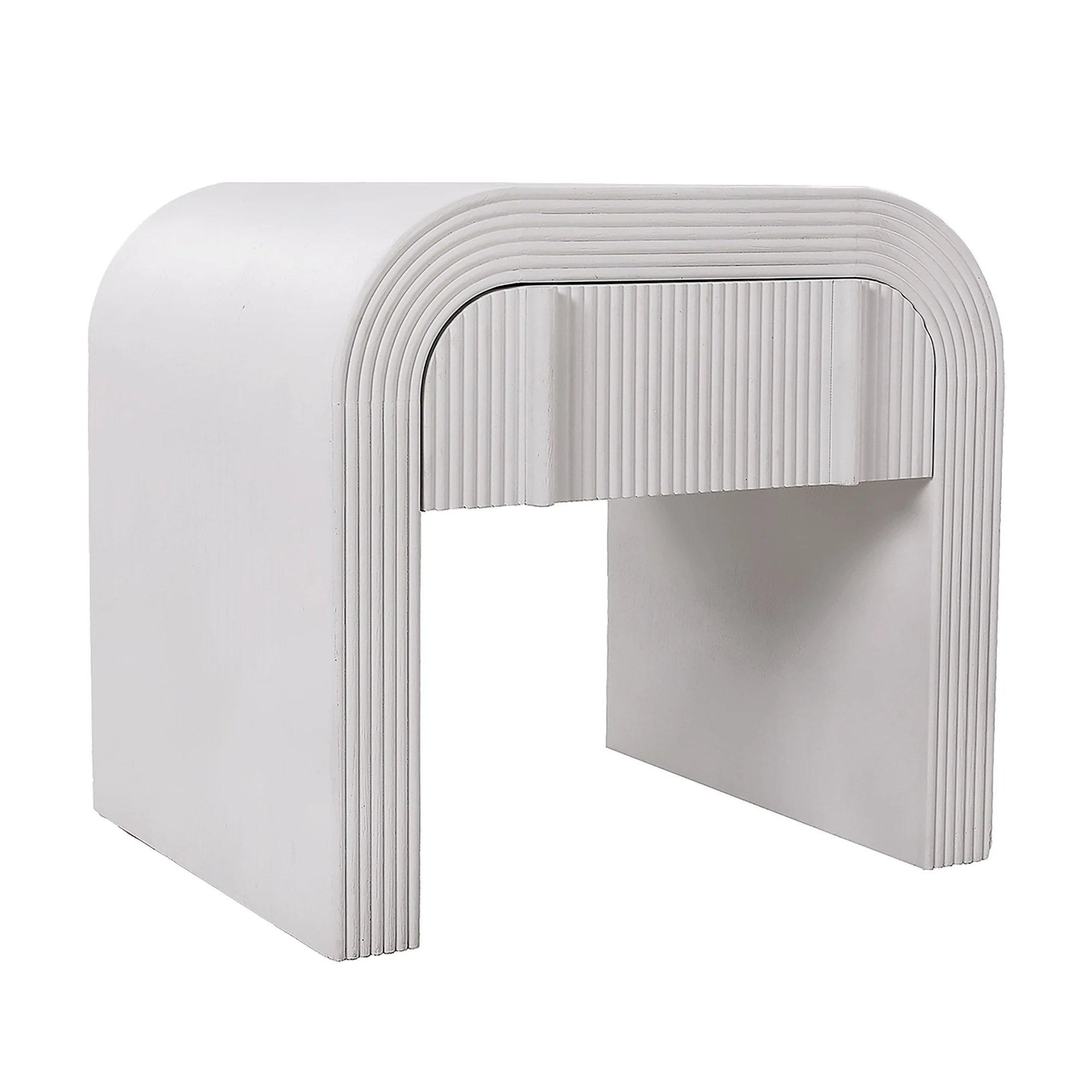 Chloe Channel Bedside Table Ivory and White Oak - Image 2