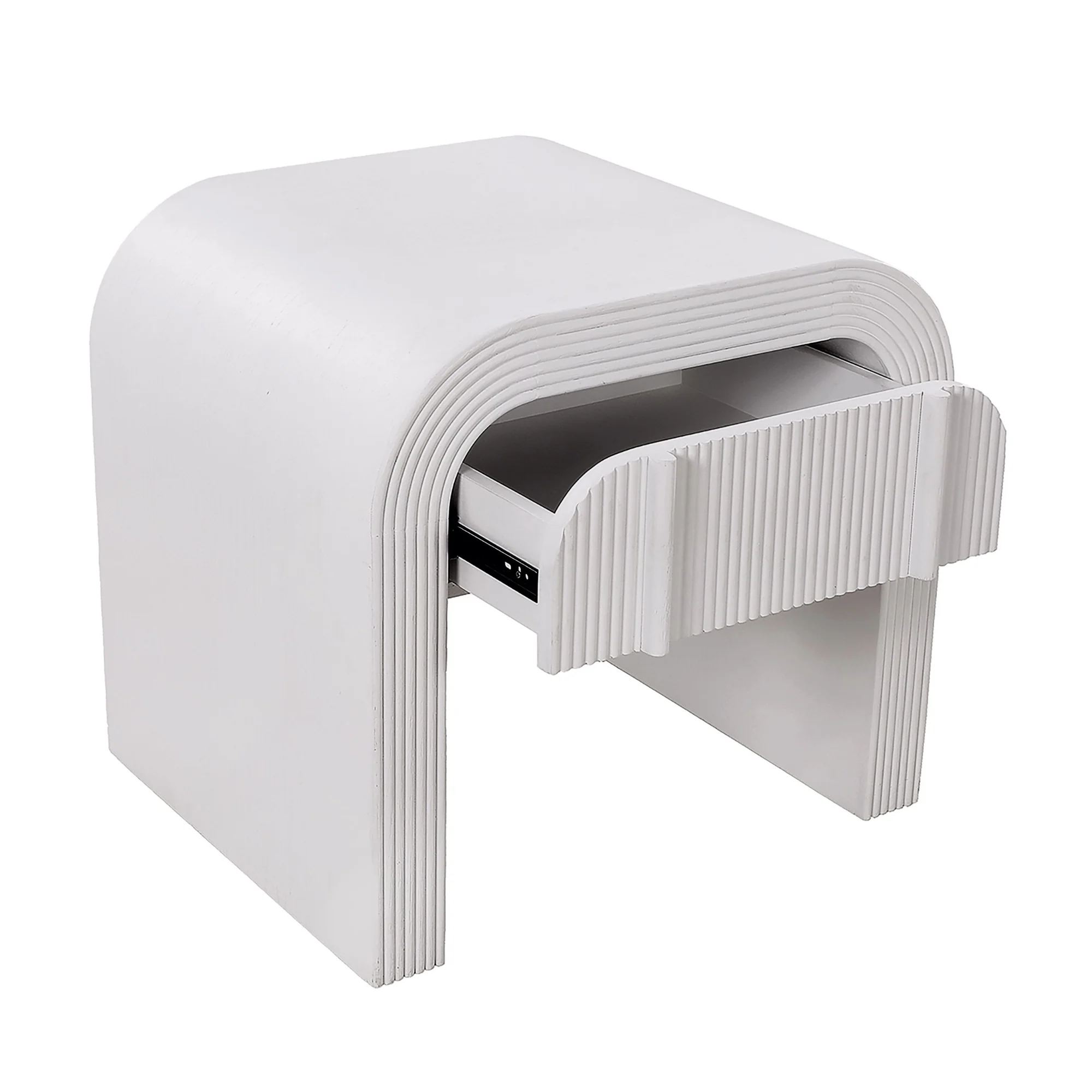 Chloe Channel Bedside Table Ivory and White Oak - Image 3