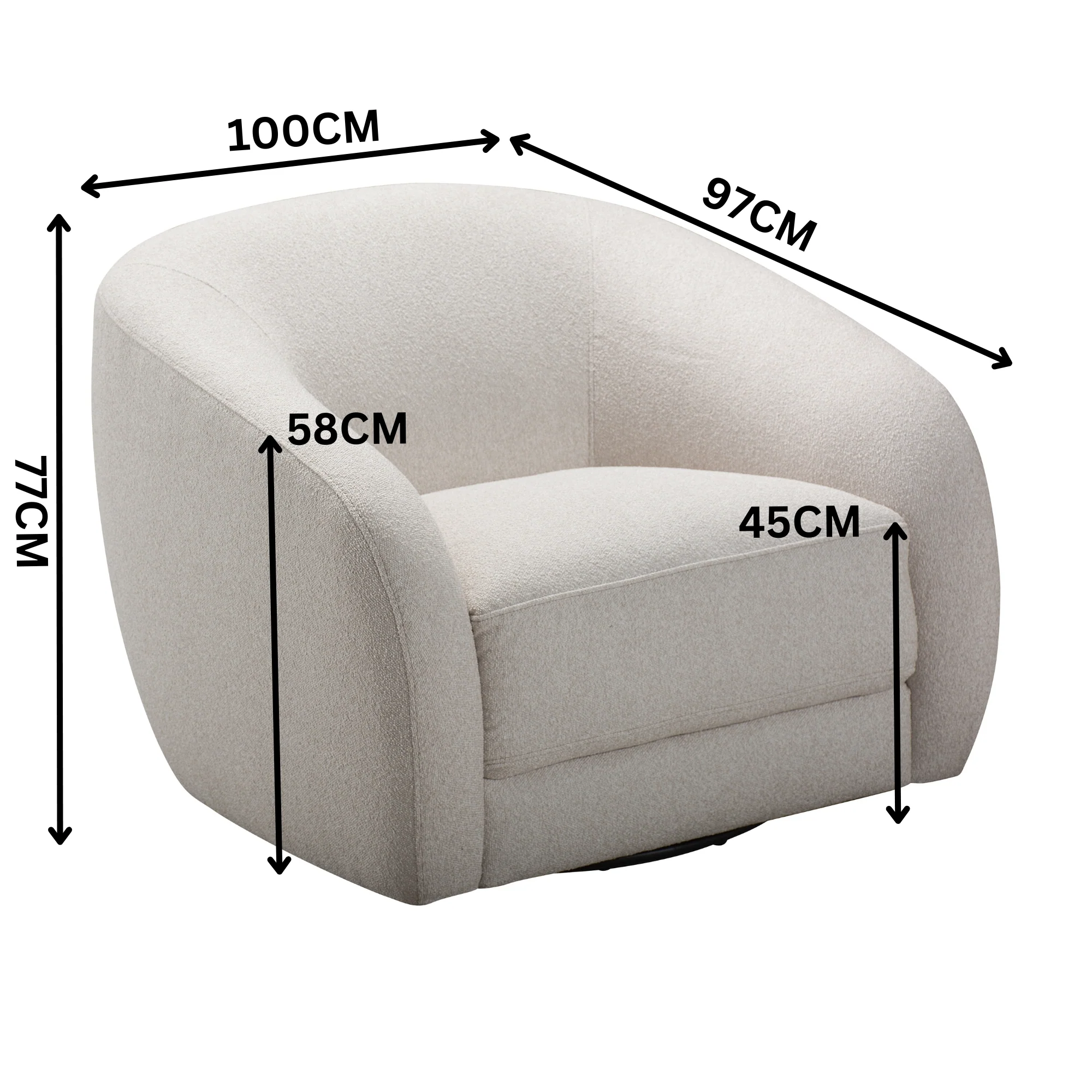 Cleopatra 1 Seater Swivel Fabric Sofa Lounge Linen Grey - Image 3