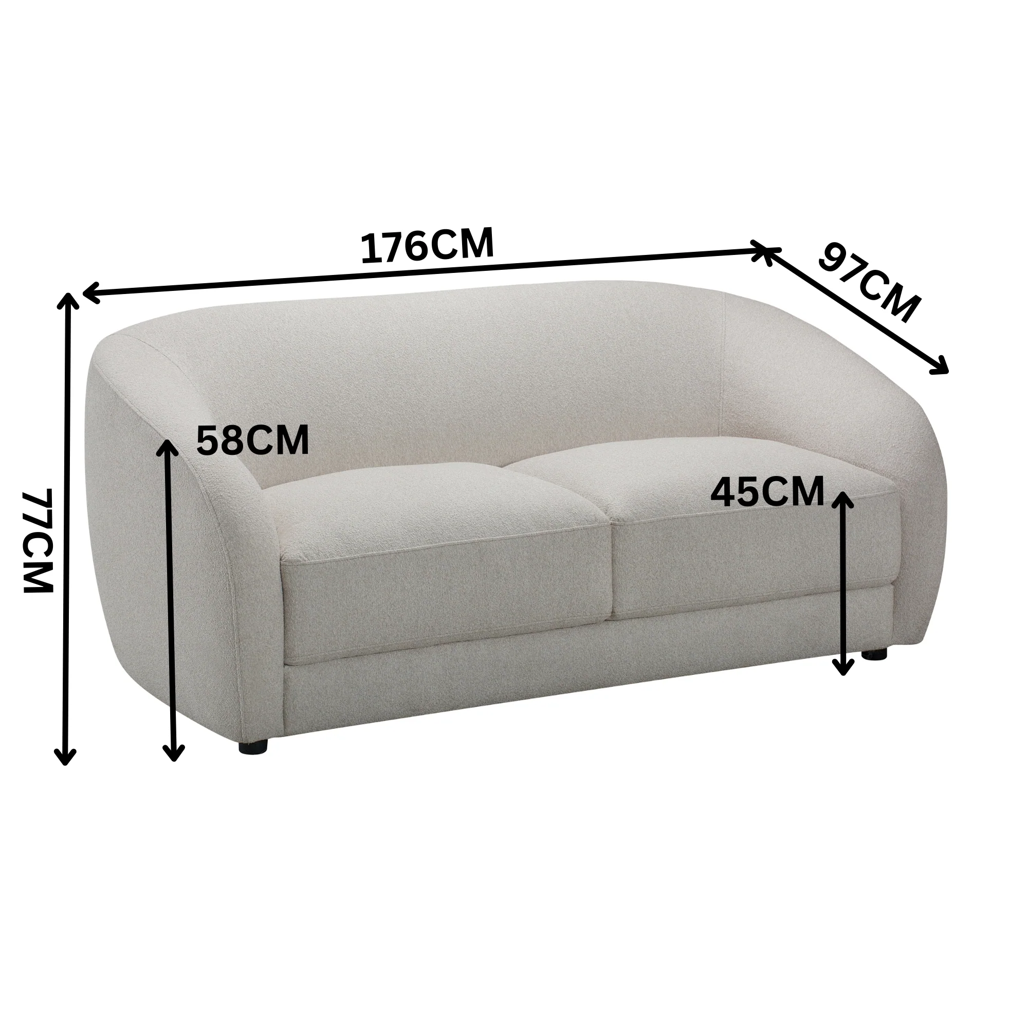 Cleopatra 2 Seater Fabric Sofa Lounge Linen Grey - Image 3