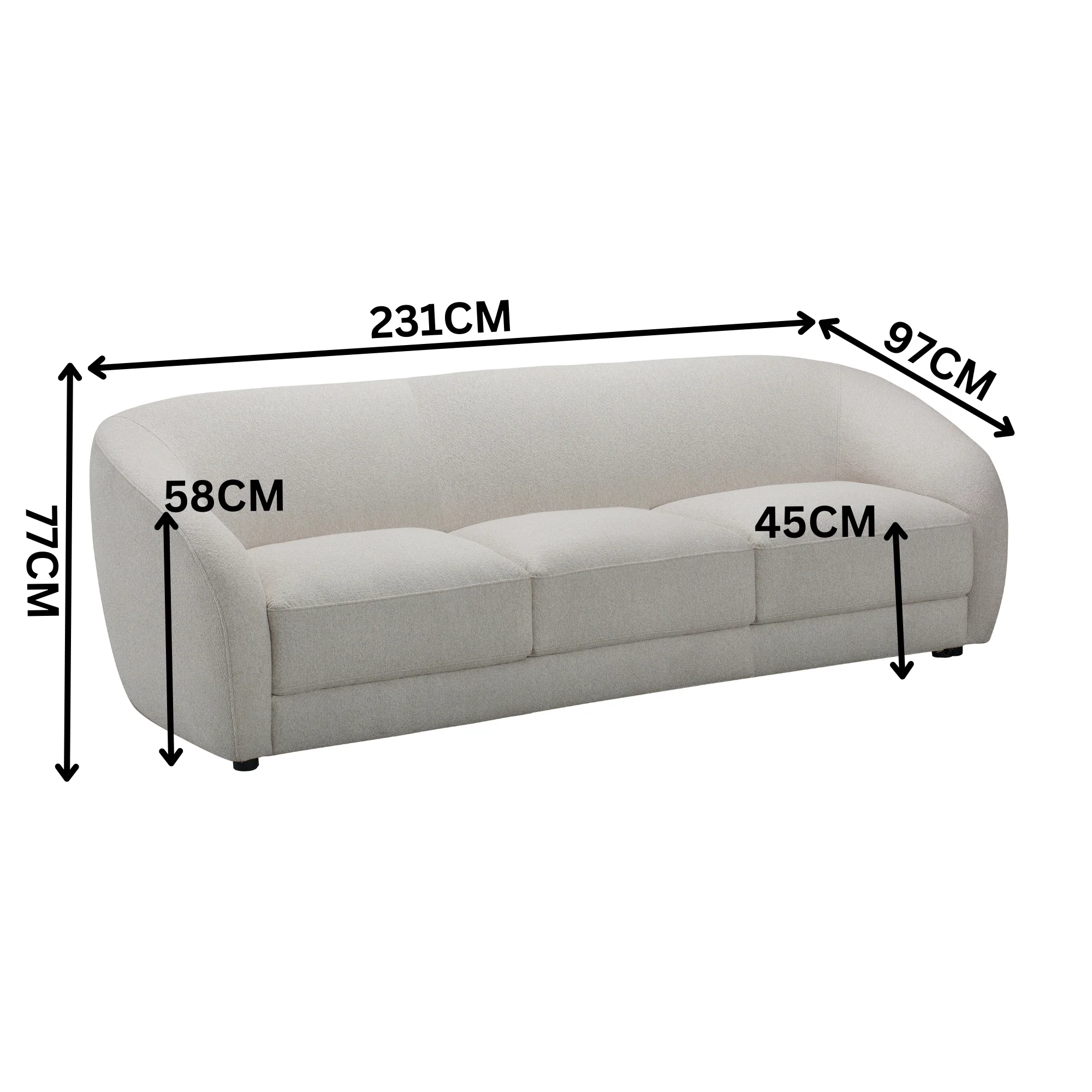 Cleopatra 3 Seater Fabric Sofa Lounge Linen Grey - Image 2