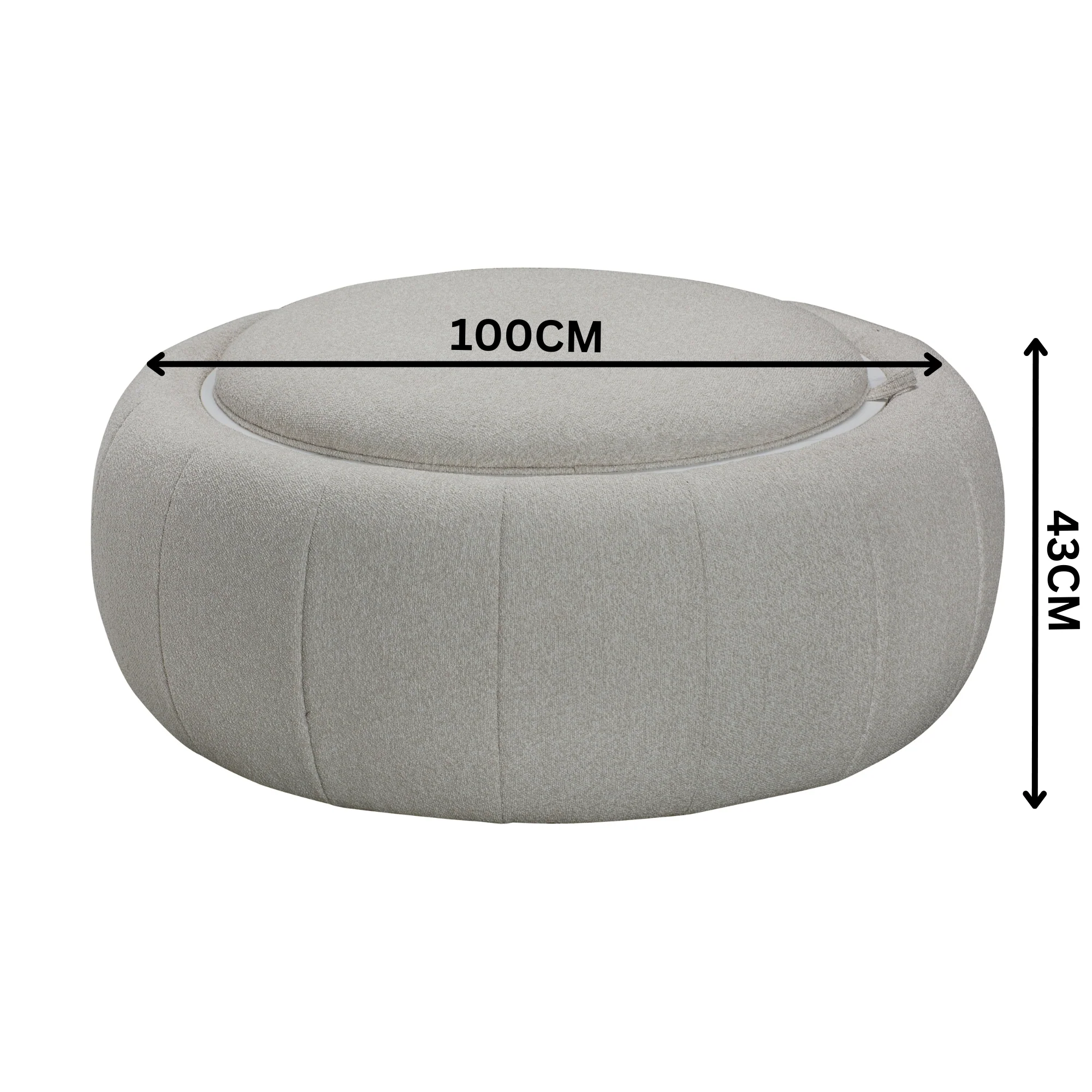 Cleopatra Fabric Ottoman Coffee Table Dual Function Linen Grey - Image 3