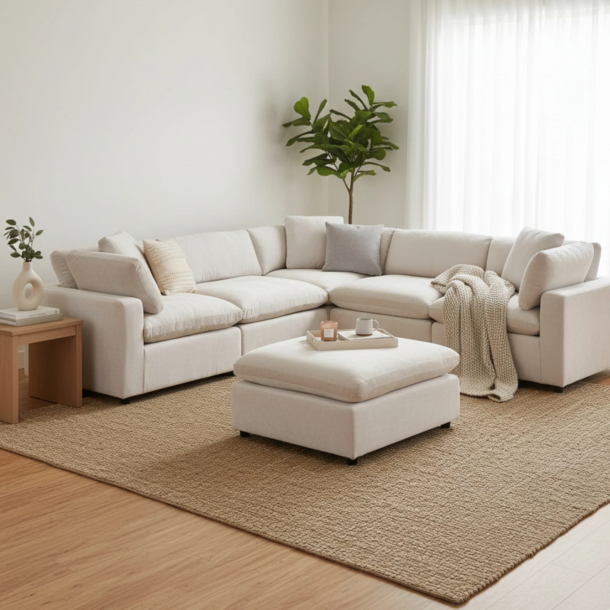 Cloud 4 Seater Modular Corner Sofa Lounge with Ottoman Beige - Image 3