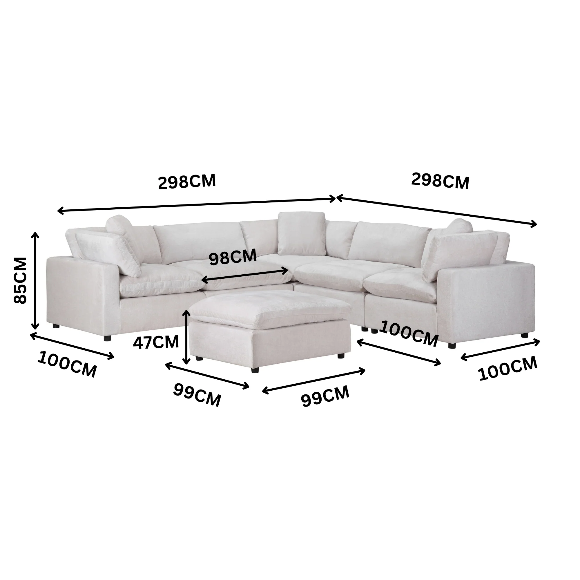 Cloud 4 Seater Modular Corner Sofa Lounge with Ottoman Beige - Image 4