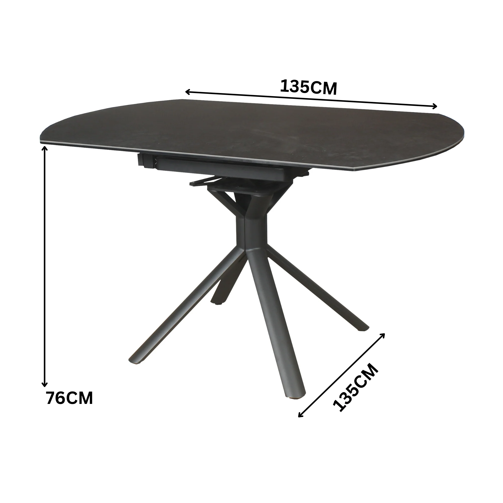 Colin 90-135cm Extendable Round Dining Table Ceramic Tempered Glass Top Dark Grey - Image 4