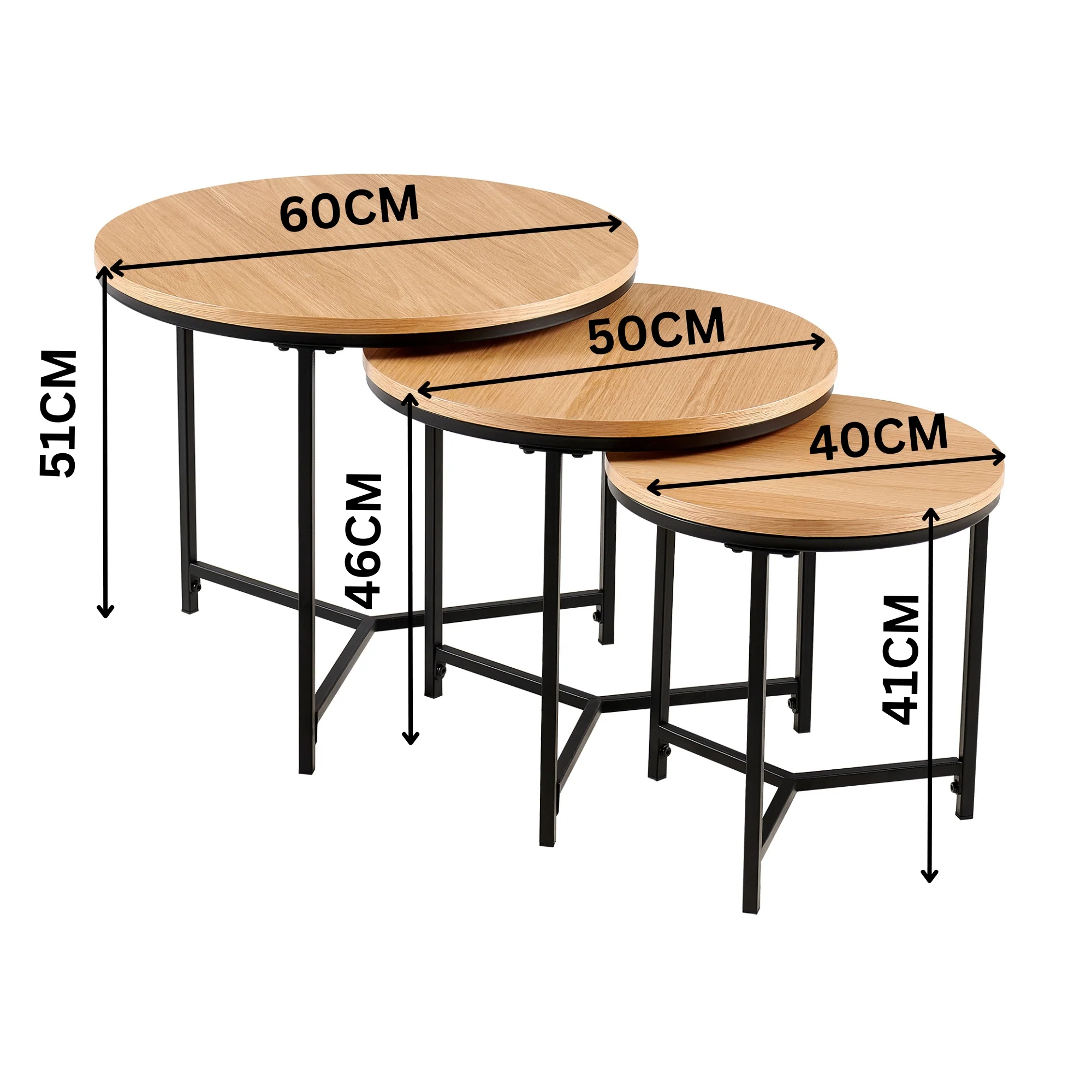 Cooper Set Of 3 Nesting Round Coffee Tables Oak - Image 3