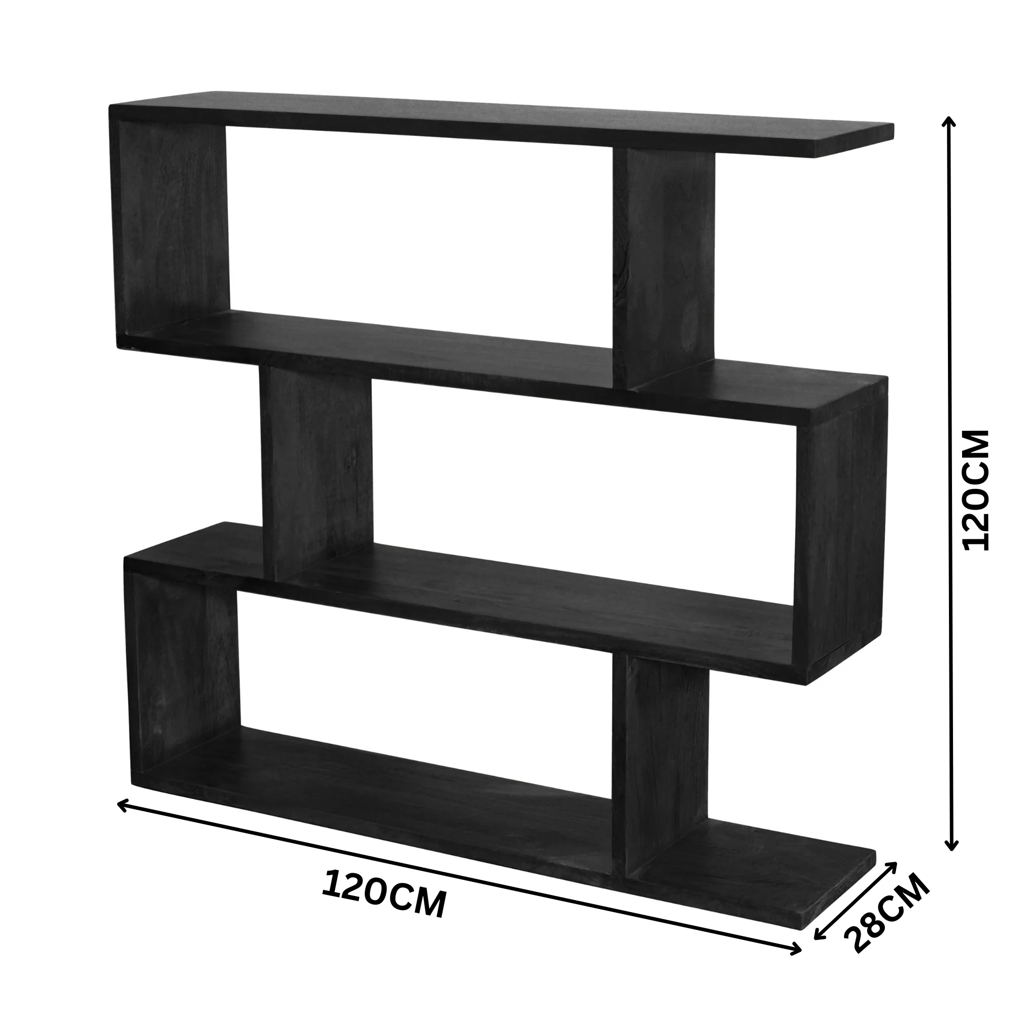 Corizon 120cm 3 Tier Bookshelf Storage Book Case Shelf Black - Image 3