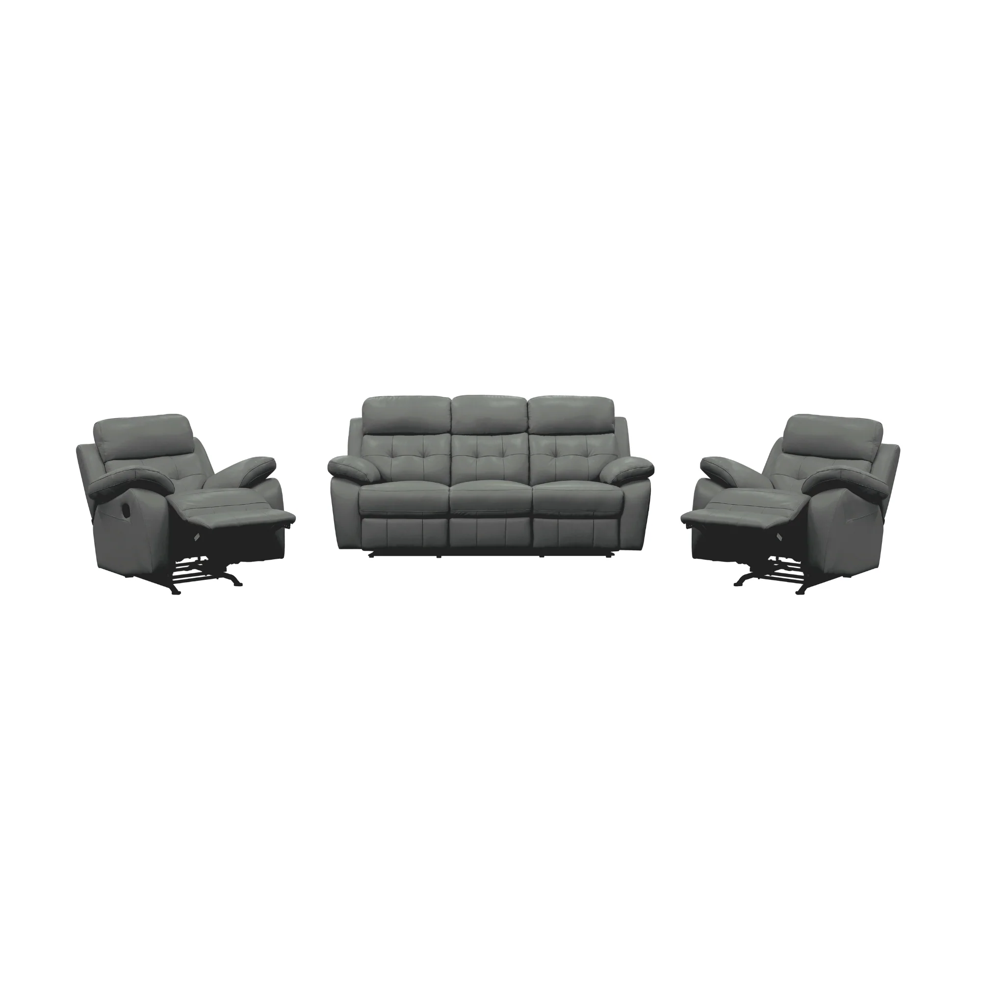 Cosmos 1+1+3 Seater Leather Manual Recliner Lounge Set Grey - Image 2