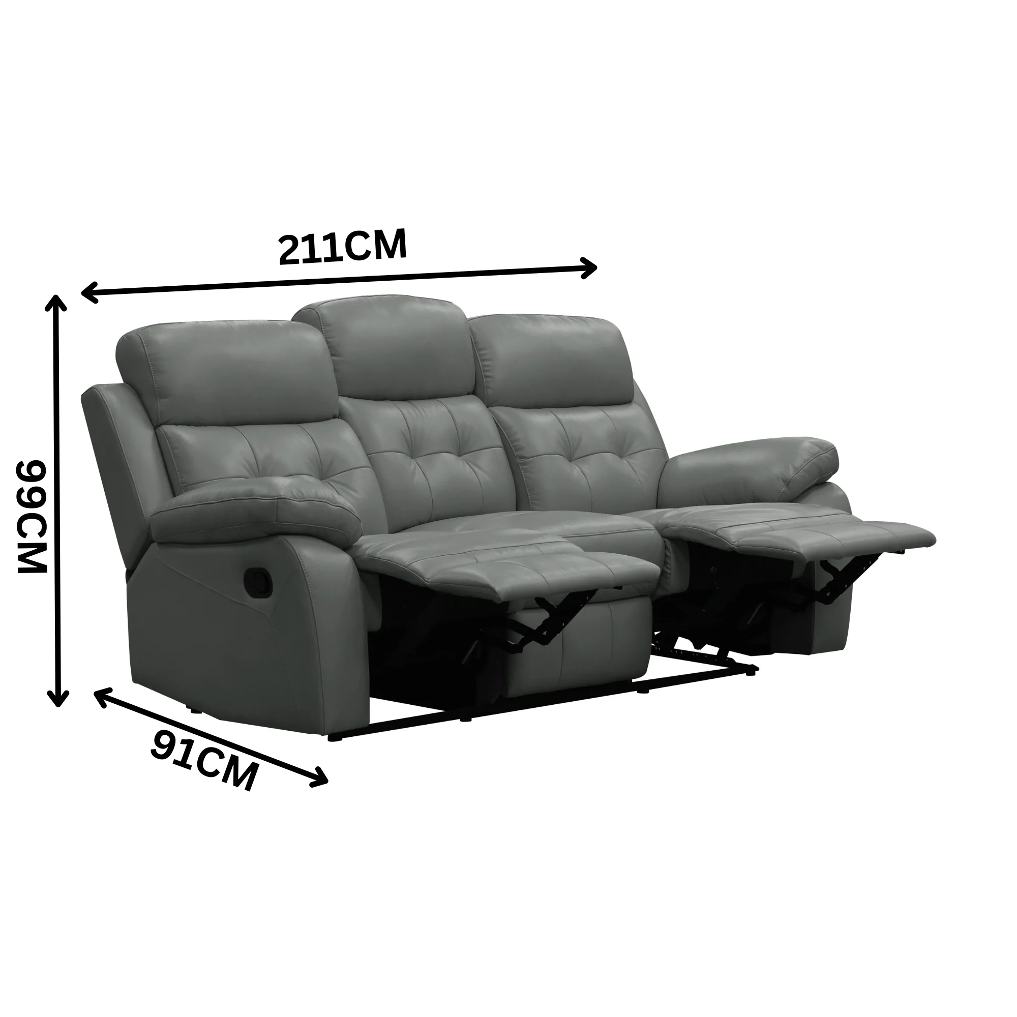 Cosmos 1+1+3 Seater Leather Manual Recliner Lounge Set Grey - Image 3