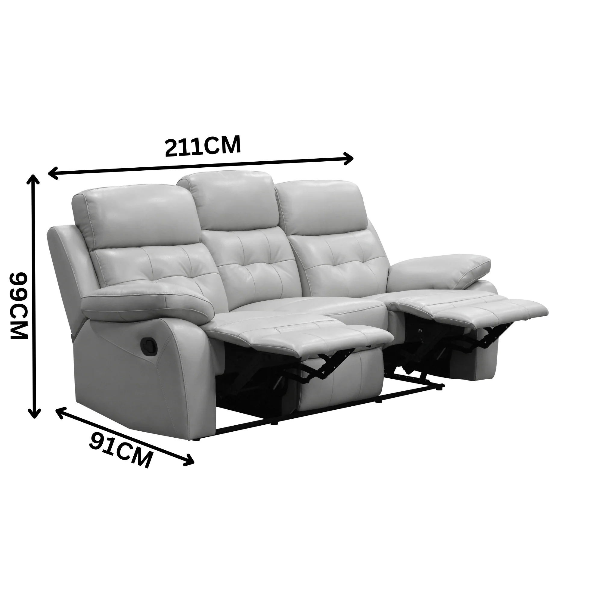 Cosmos 1+1+3 Seater Leather Manual Recliner Lounge Set Silver - Image 2
