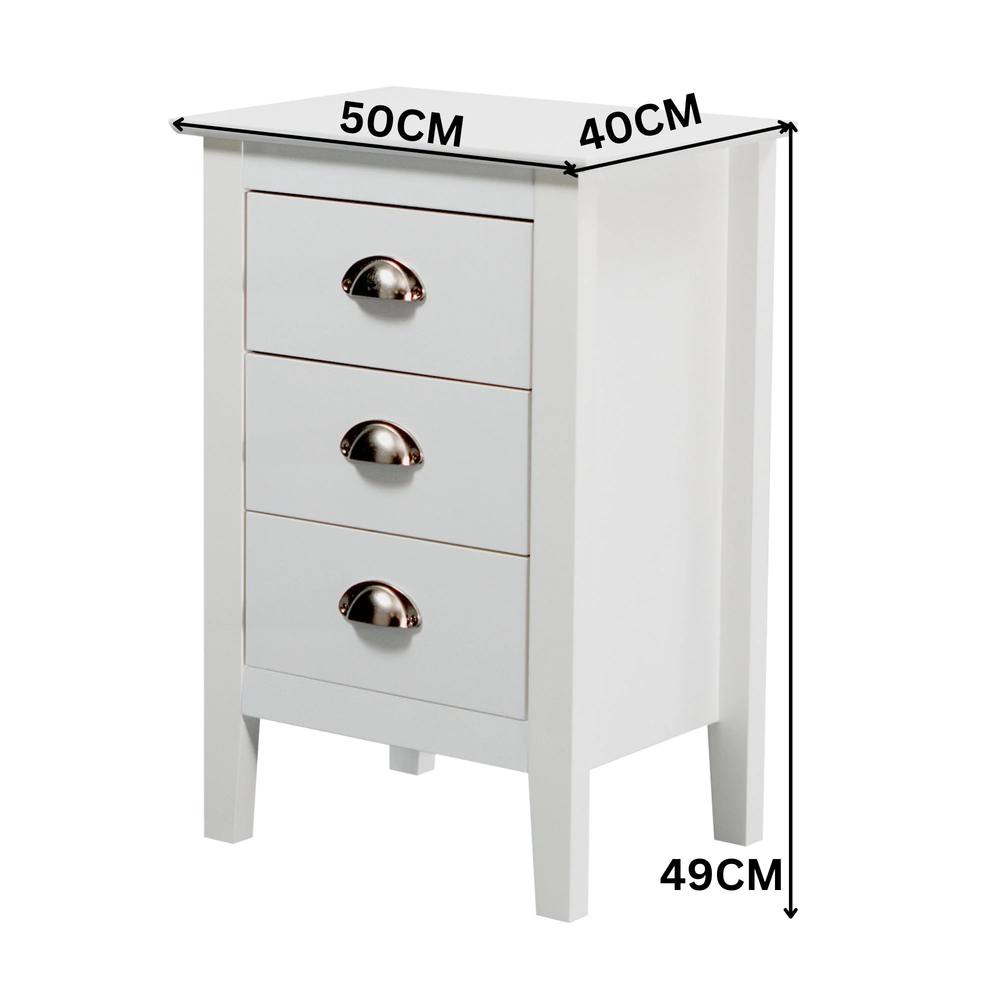 Costway 3 Drawers Bedside Table White - Image 4