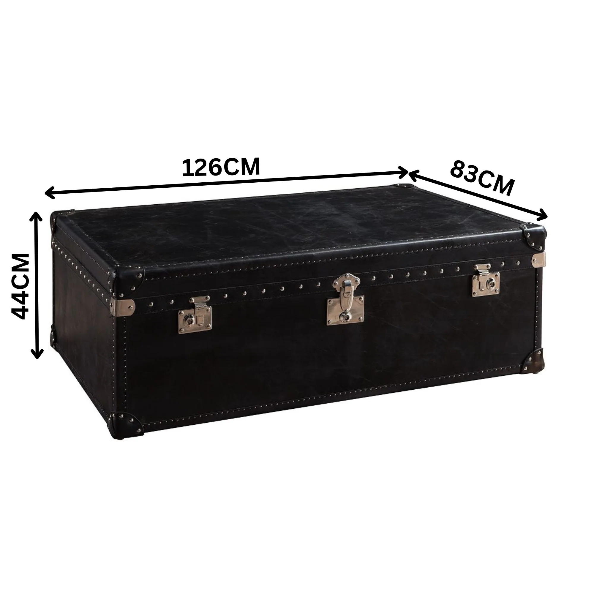 Cuba 122cm Leather Coffee Table with Storage Trunk Black - Image 2