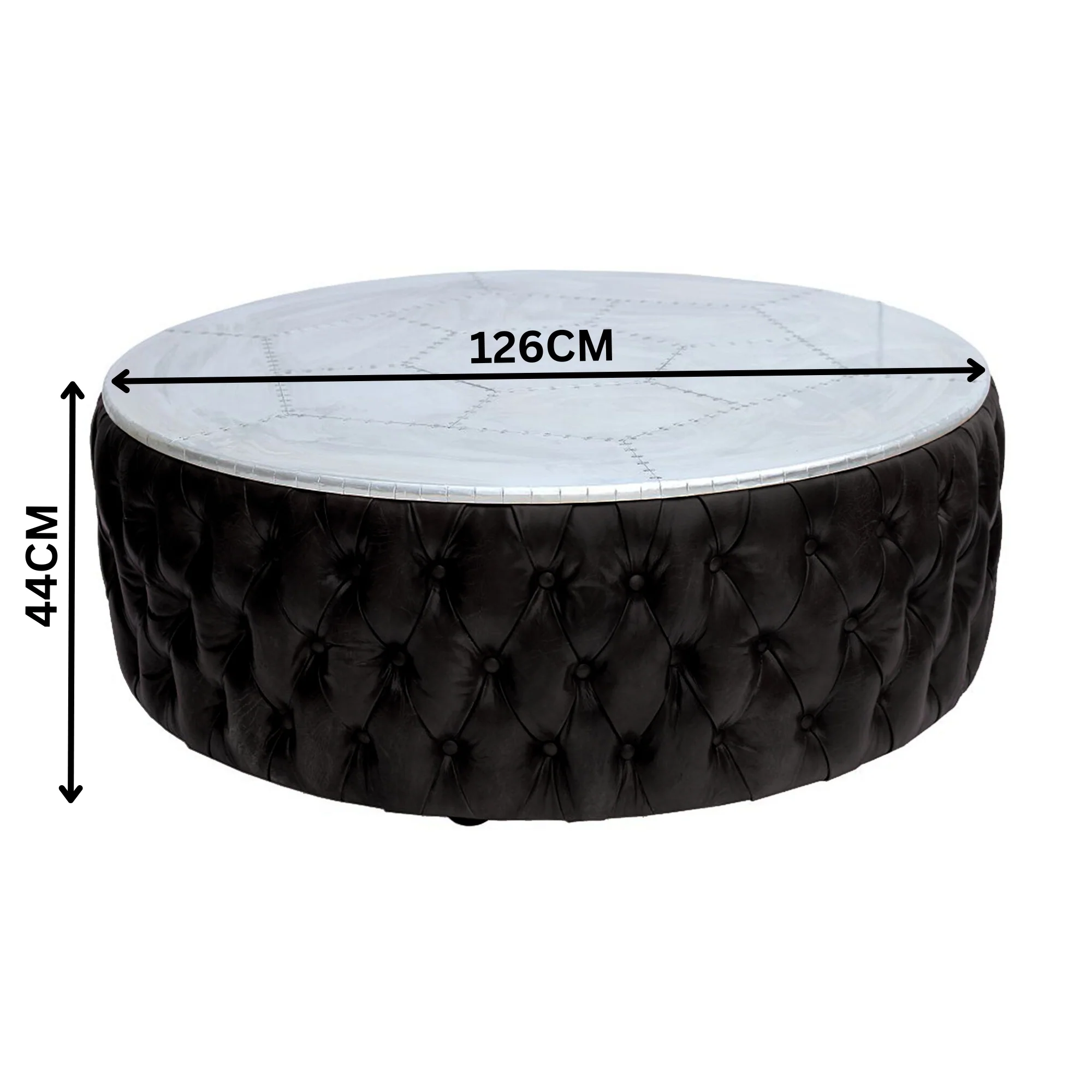 Cuba 126cm Round Leather Coffee Table Black - Image 2