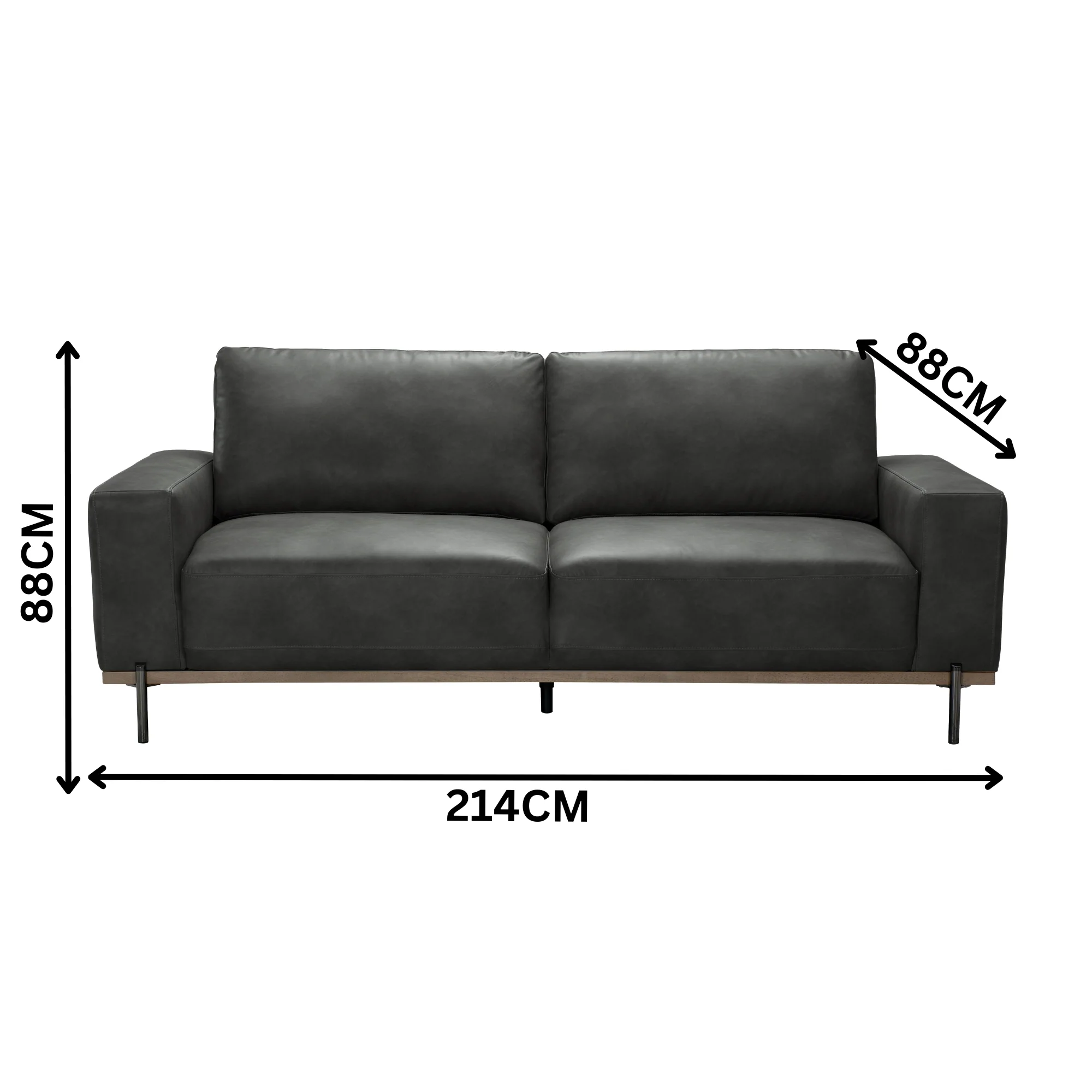 Dallas 3 Seater PU Leather Sofa Lounge Black - Image 3