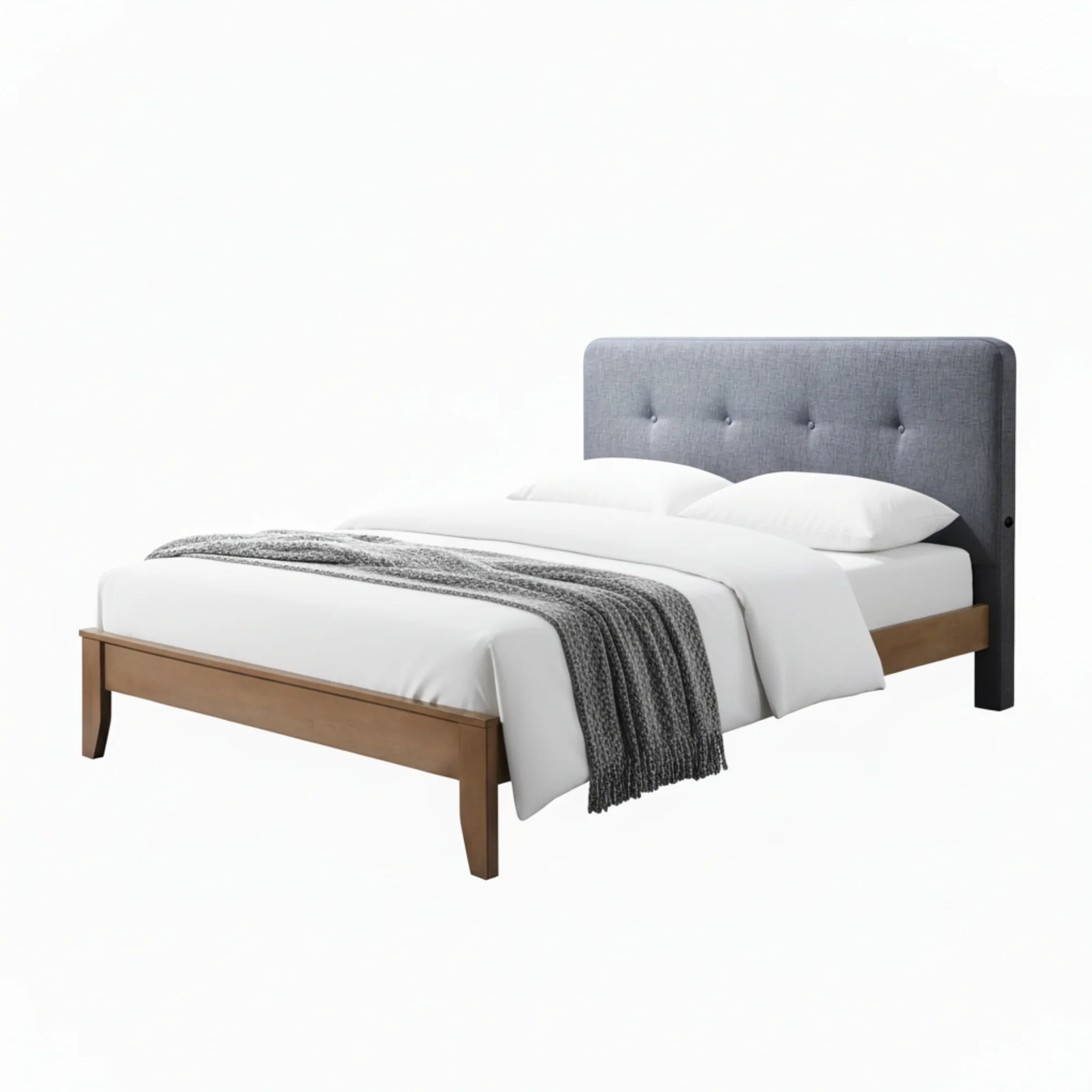 Dallas Queen Bed Frame with USB Port Headboard Dark Grey - Image 5