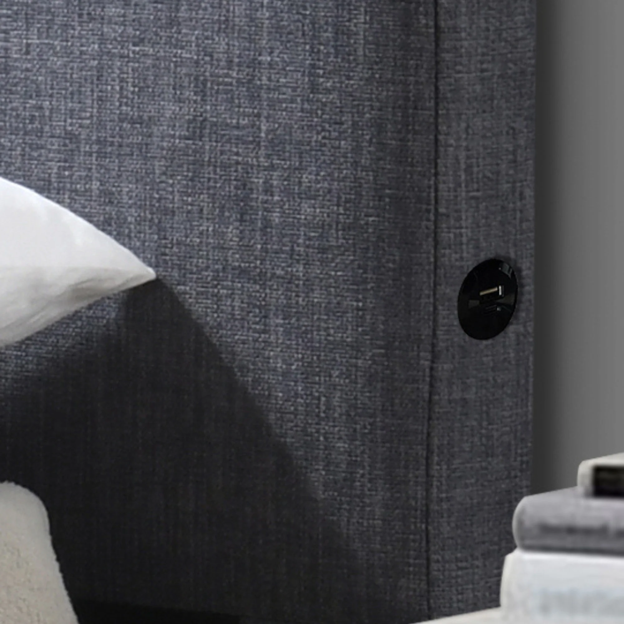 Dallas Queen Bed Frame with USB Port Headboard Dark Grey - Image 6